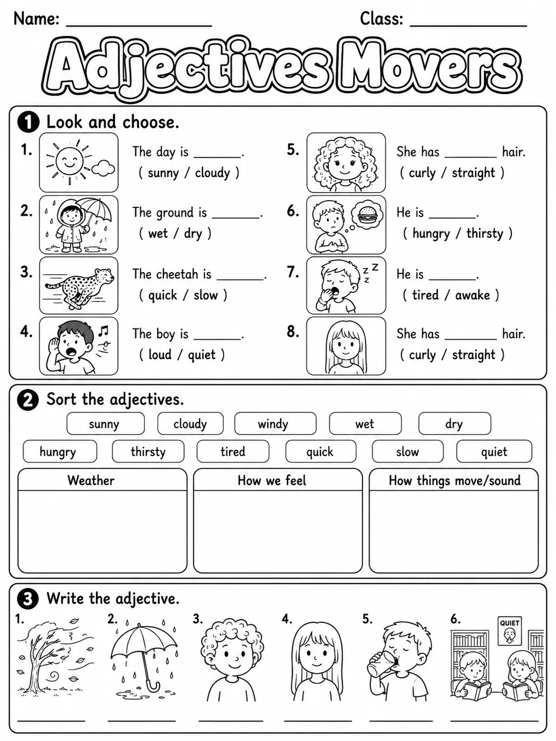 Adjectives Movers Vocabulary Worksheet Pack page 2 printable worksheet preview