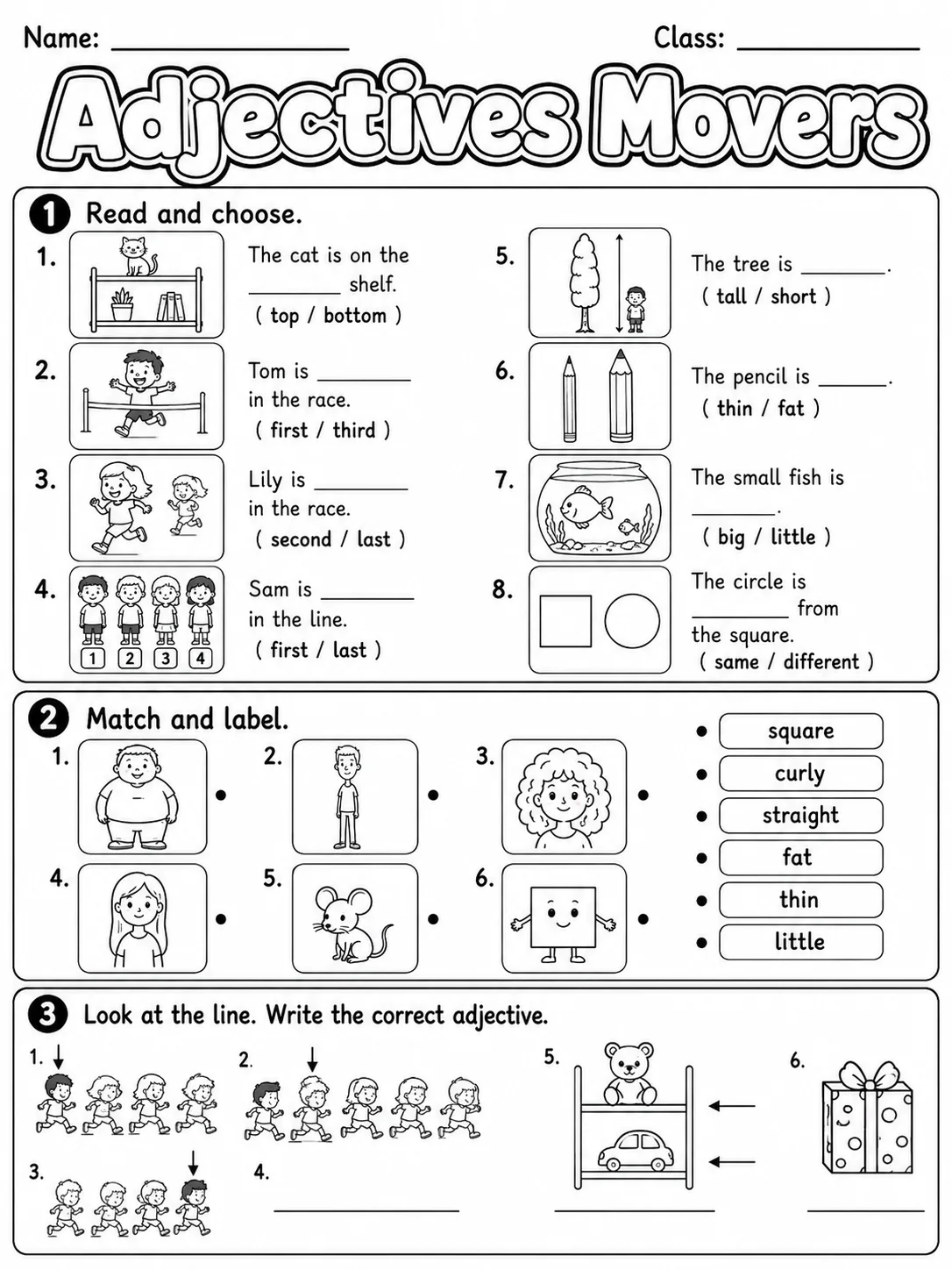 Adjectives Movers Vocabulary Worksheet Pack page 3 printable worksheet preview