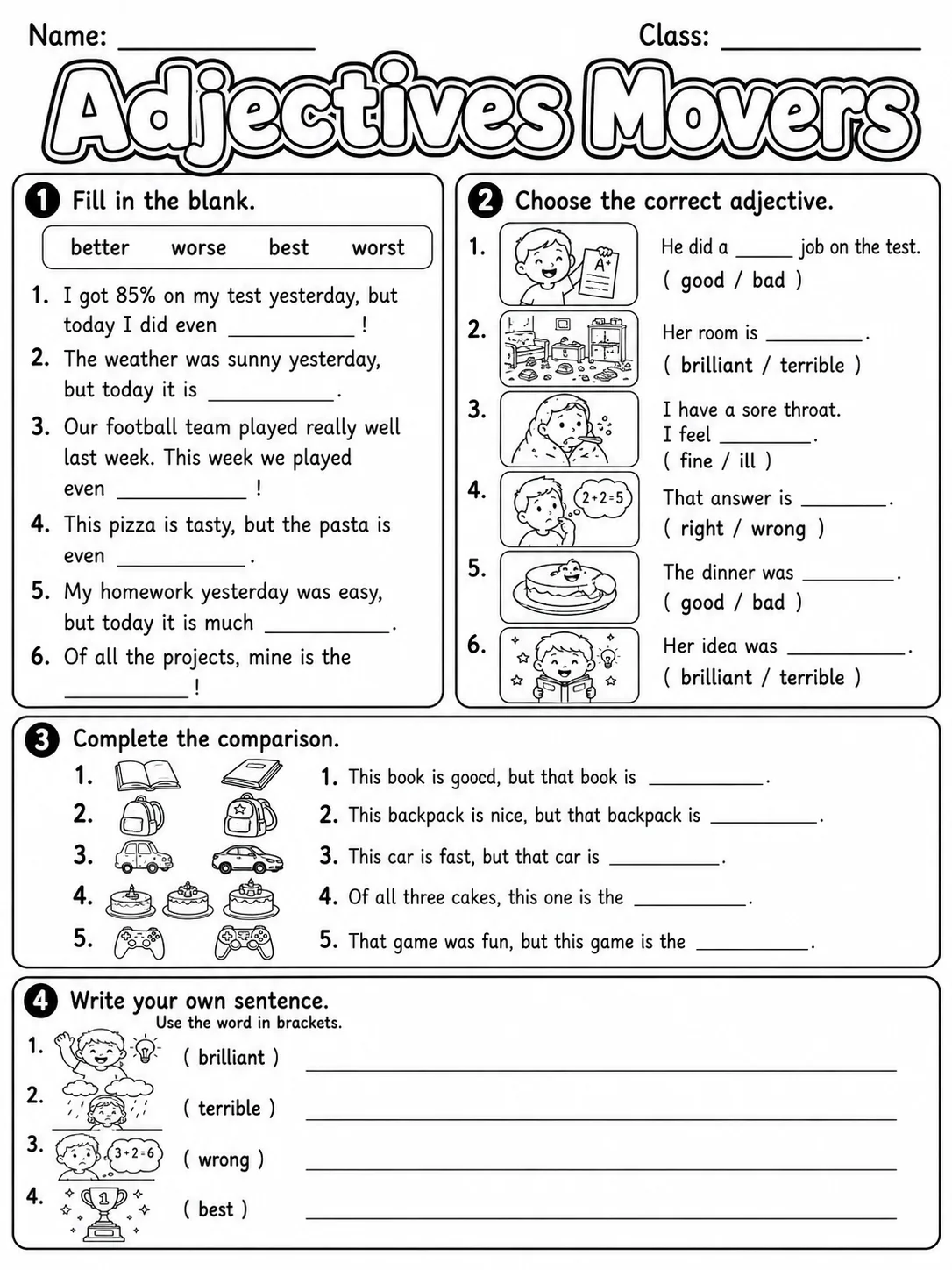 Adjectives Movers Vocabulary Worksheet Pack page 5 printable worksheet preview