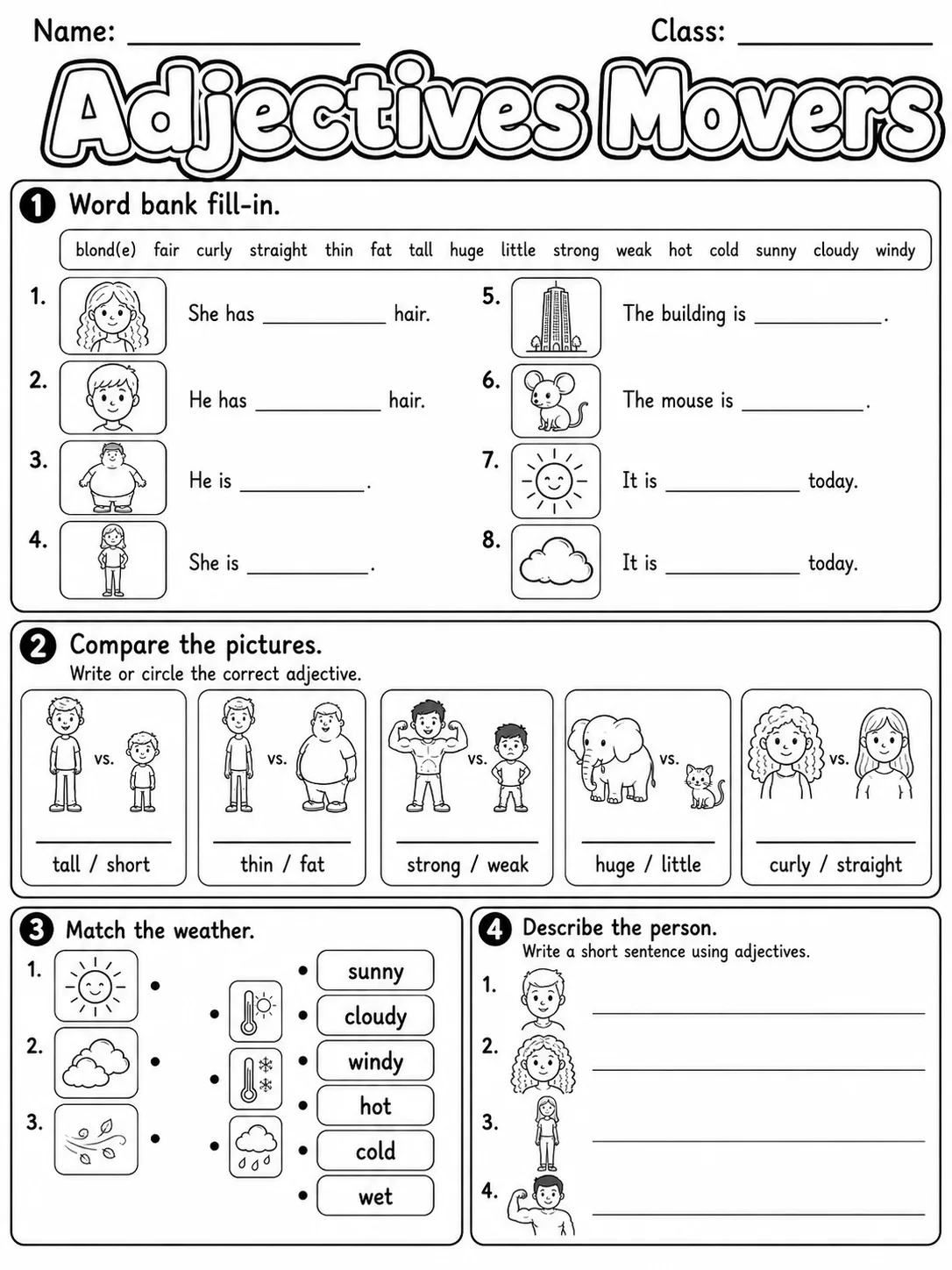 Adjectives Movers Vocabulary Worksheet Pack page 7 printable worksheet preview