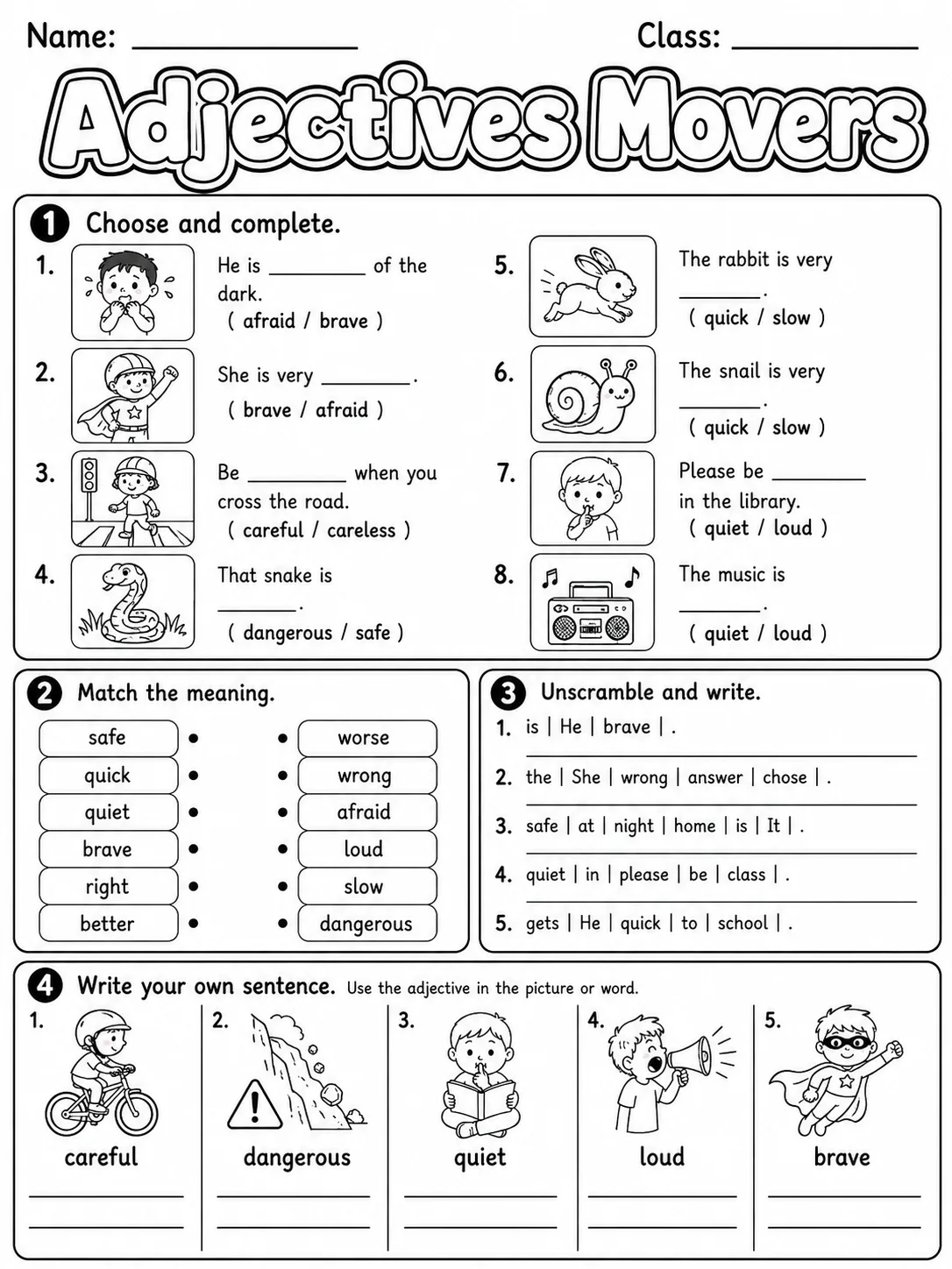 Adjectives Movers Vocabulary Worksheet Pack page 9 printable worksheet preview