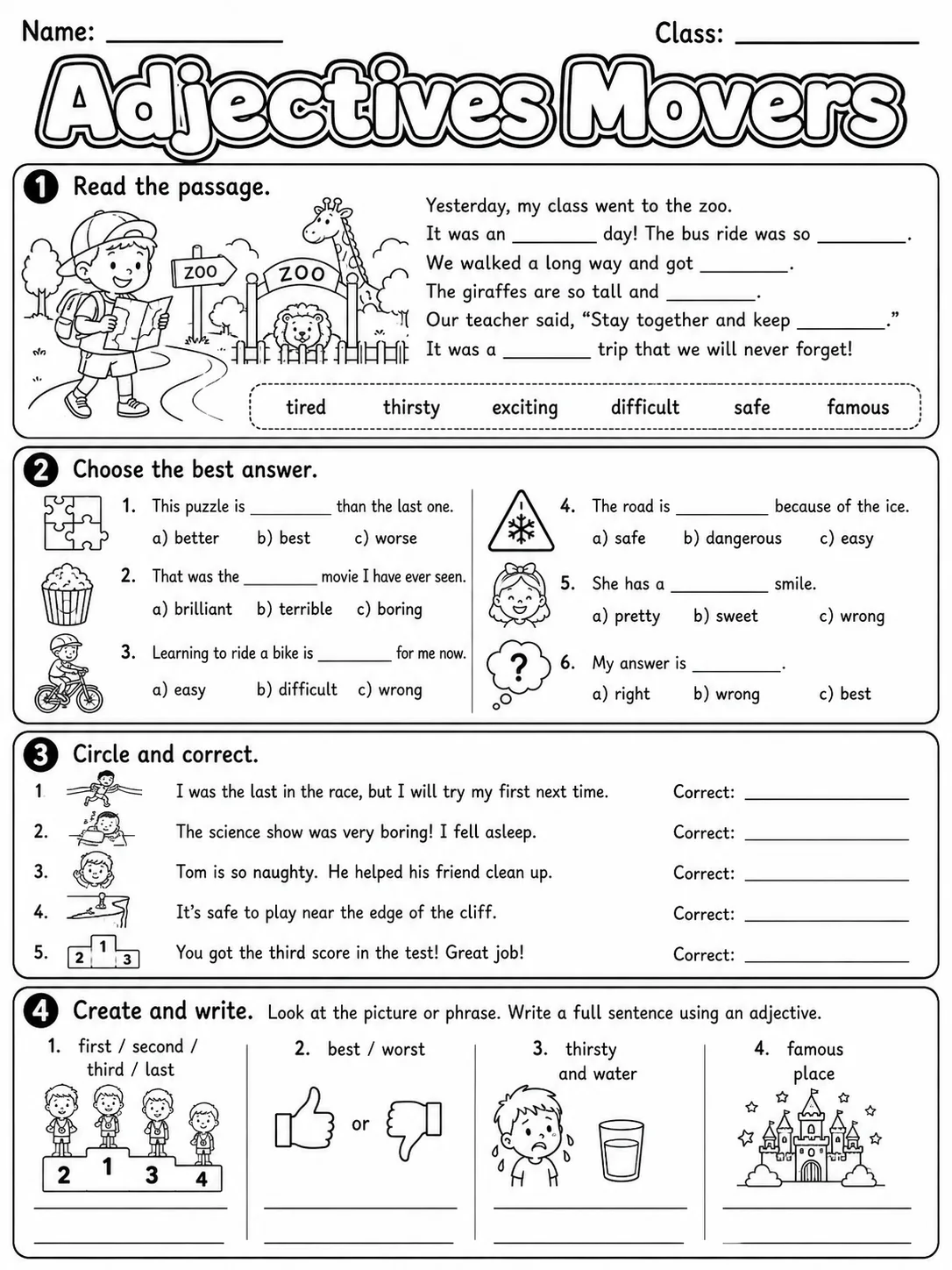 Adjectives Movers Vocabulary Worksheet Pack page 10 printable worksheet preview