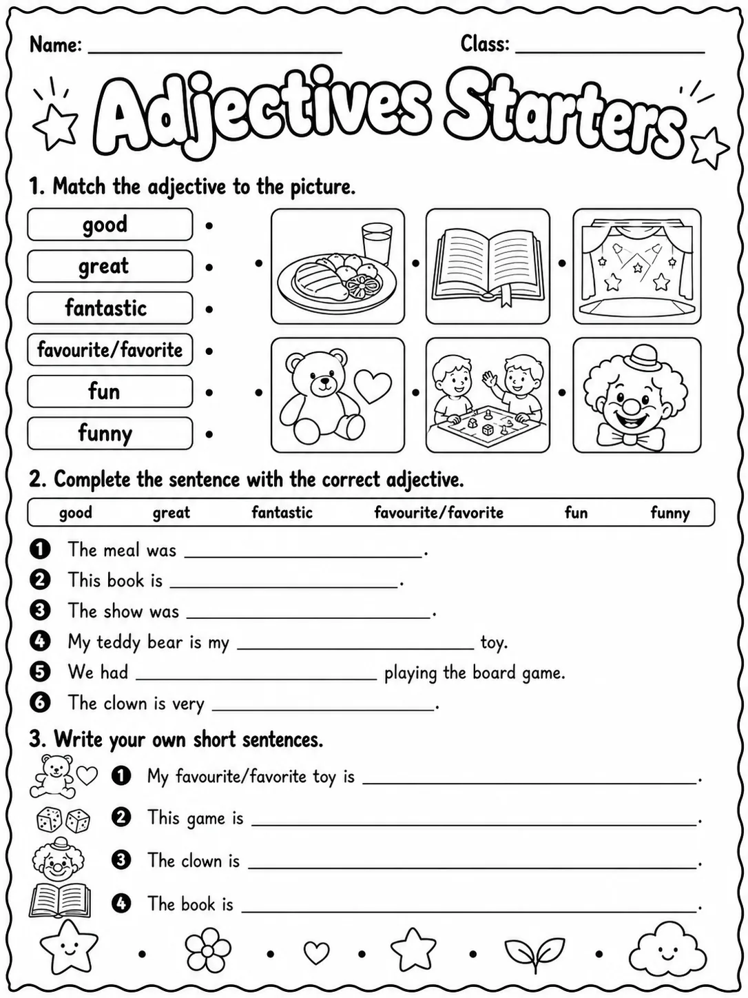 Adjectives Starters Vocabulary Worksheet Pack page 6 printable worksheet preview