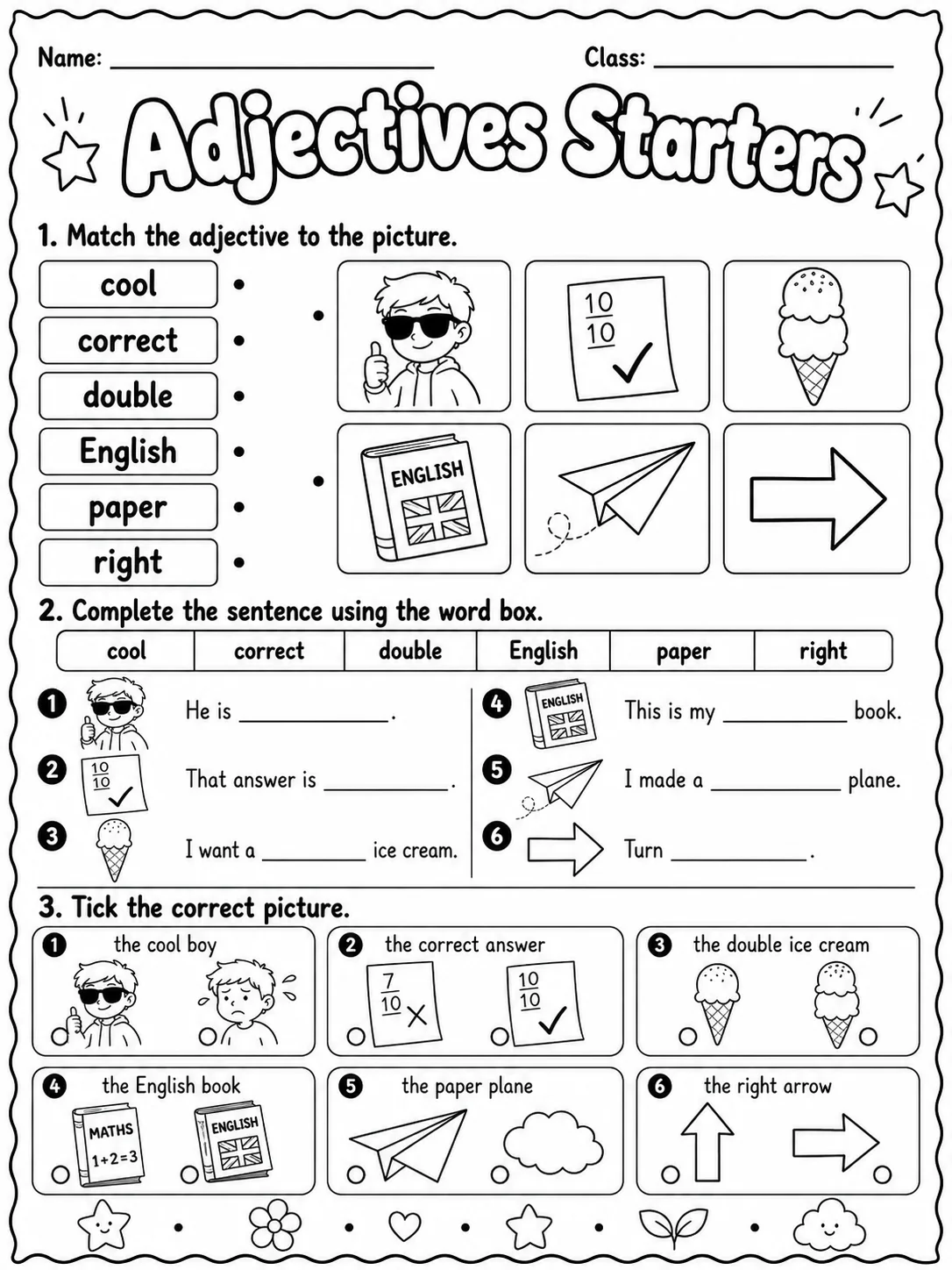 Adjectives Starters Vocabulary Worksheet Pack page 7 printable worksheet preview