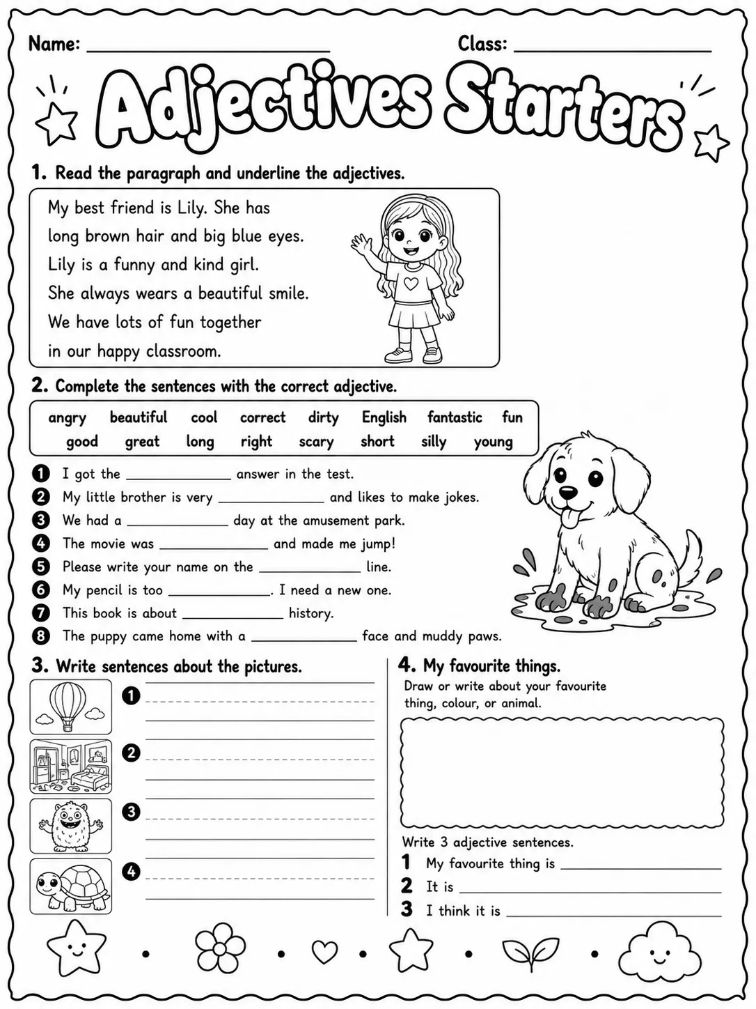Adjectives Starters Vocabulary Worksheet Pack page 8 printable worksheet preview