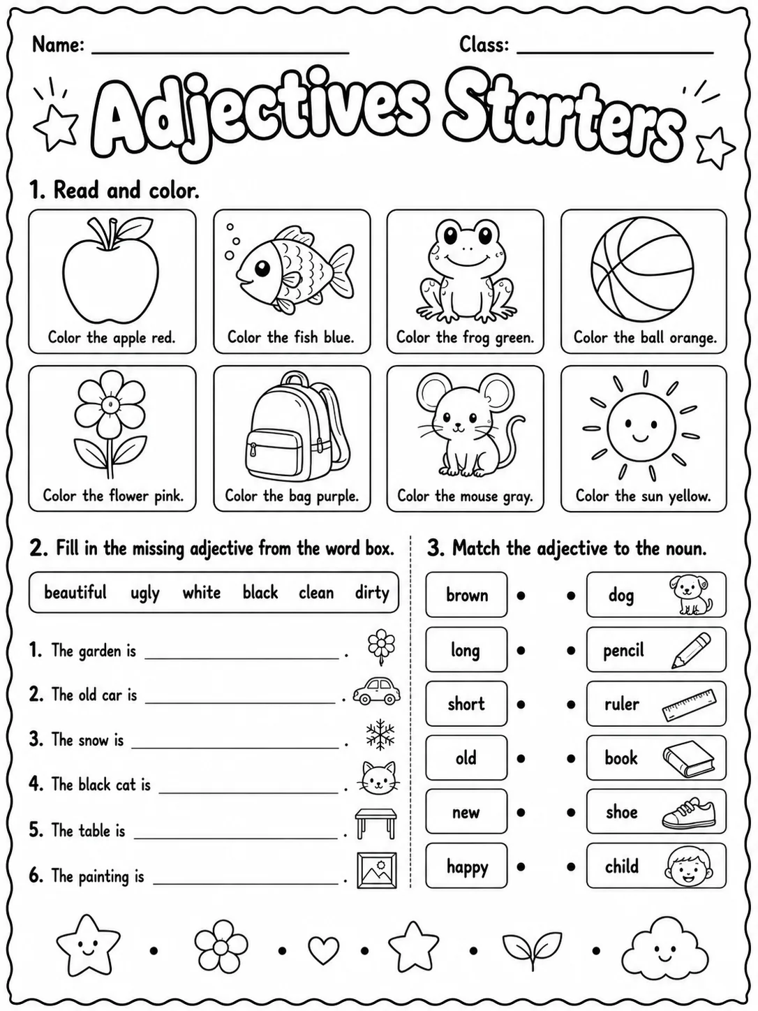 Adjectives Starters Vocabulary Worksheet Pack page 9 printable worksheet preview