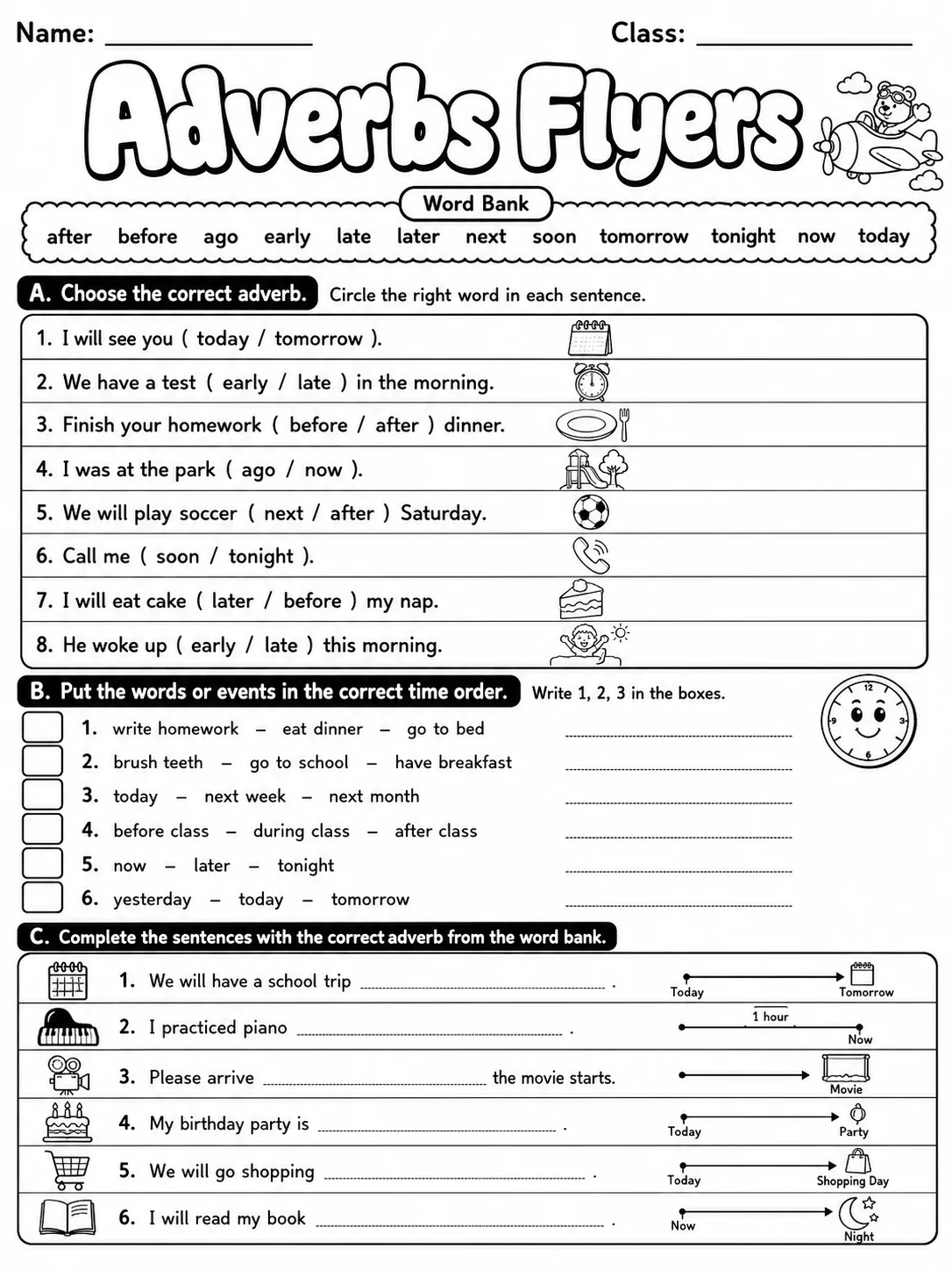 Adverbs Flyers Vocabulary Worksheet Pack page 2 printable worksheet preview