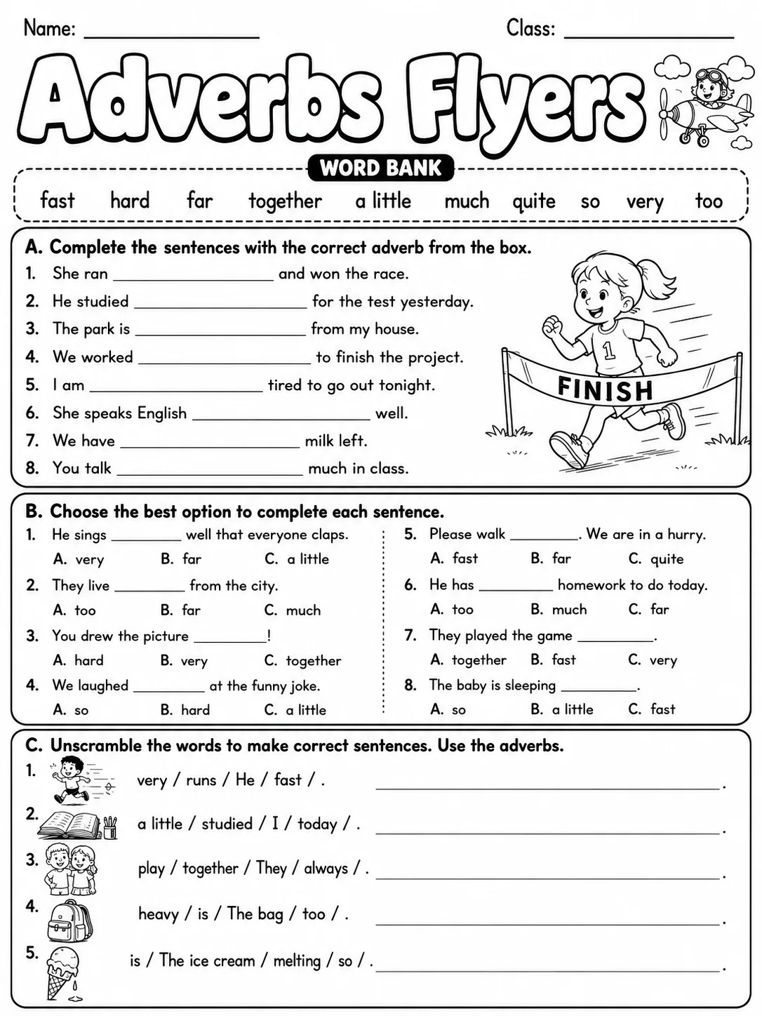 Adverbs Flyers Vocabulary Worksheet Pack page 4 printable worksheet preview