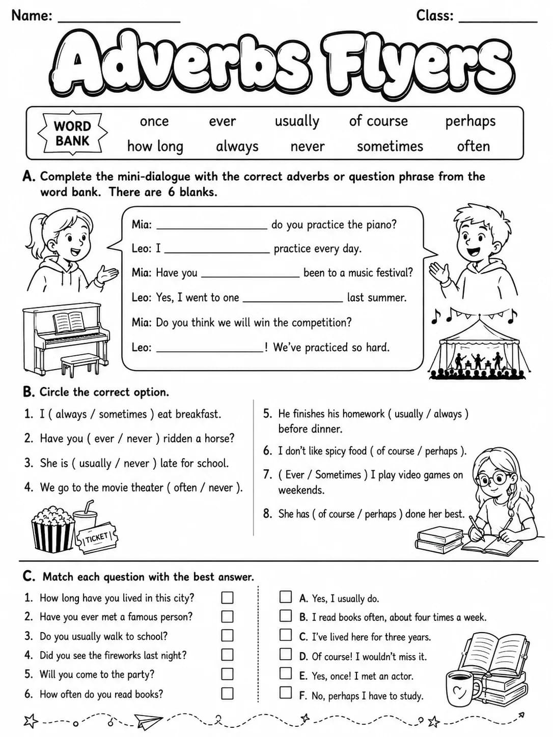 Adverbs Flyers Vocabulary Worksheet Pack page 6 printable worksheet preview