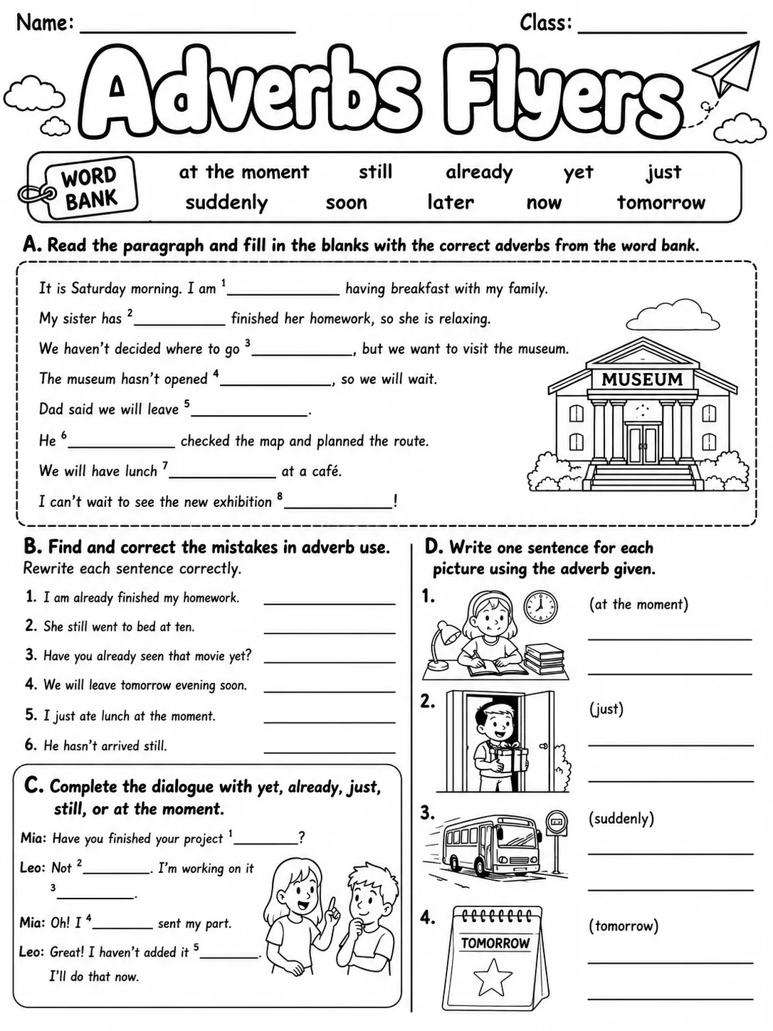 Adverbs Flyers Vocabulary Worksheet Pack page 7 printable worksheet preview