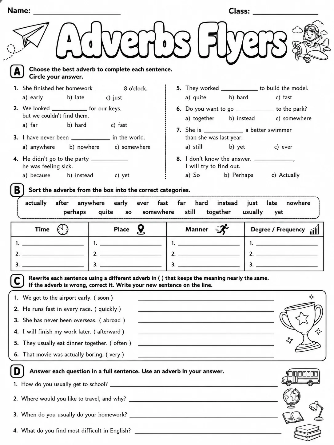 Adverbs Flyers Vocabulary Worksheet Pack page 9 printable worksheet preview