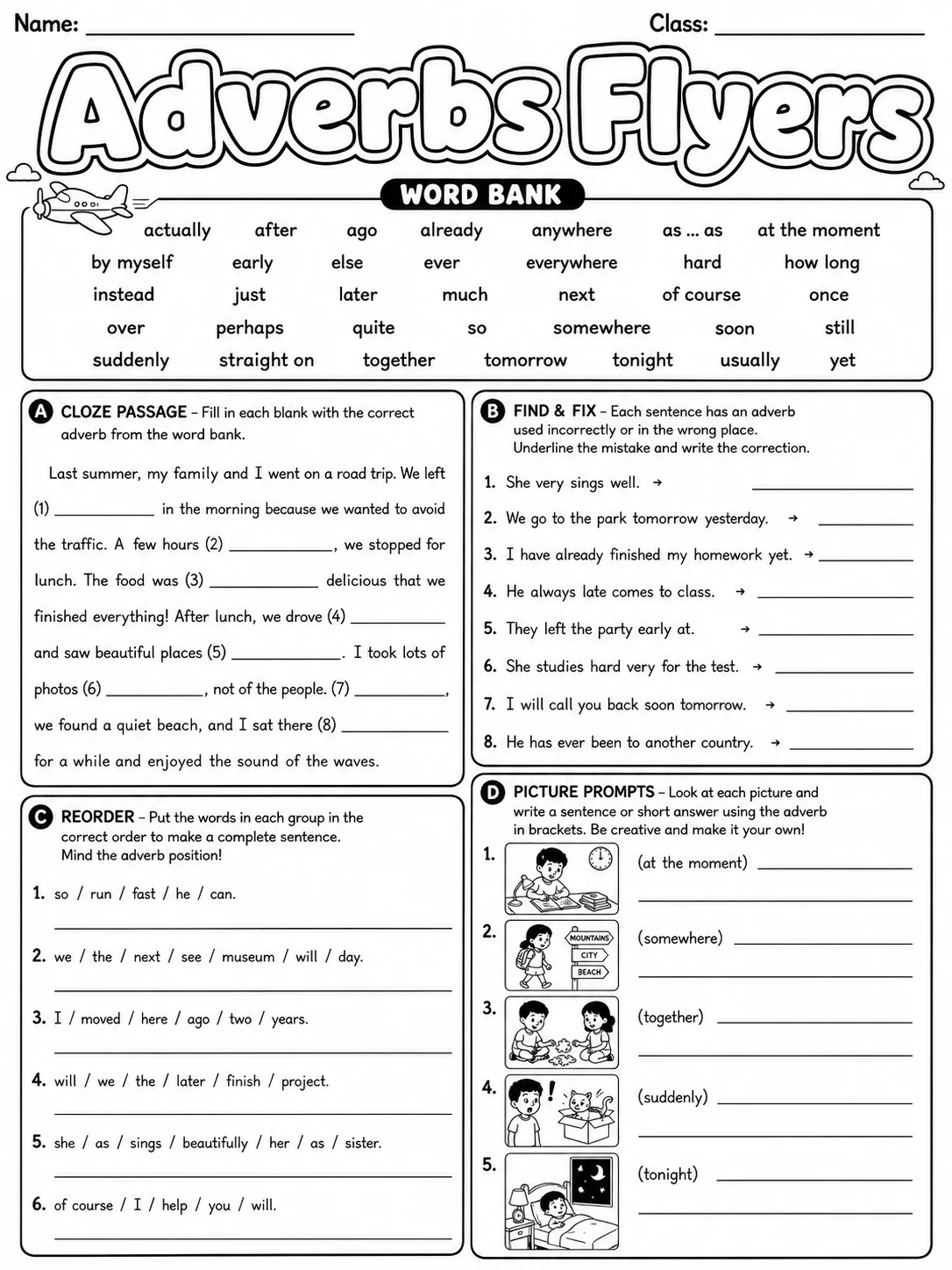 Adverbs Flyers Vocabulary Worksheet Pack page 10 printable worksheet preview
