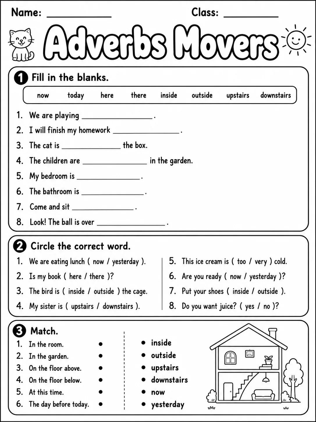 Adverbs Movers Vocabulary Worksheet Pack printable Movers English worksheet bundle preview from KiwiBee