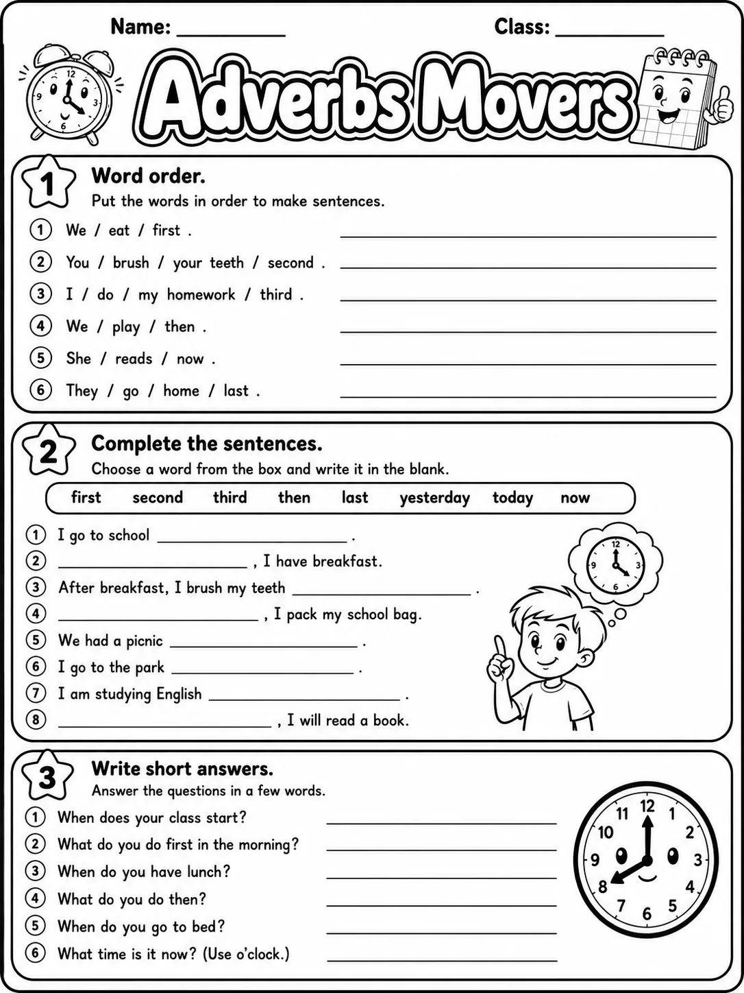 Adverbs Movers Vocabulary Worksheet Pack page 2 printable worksheet preview