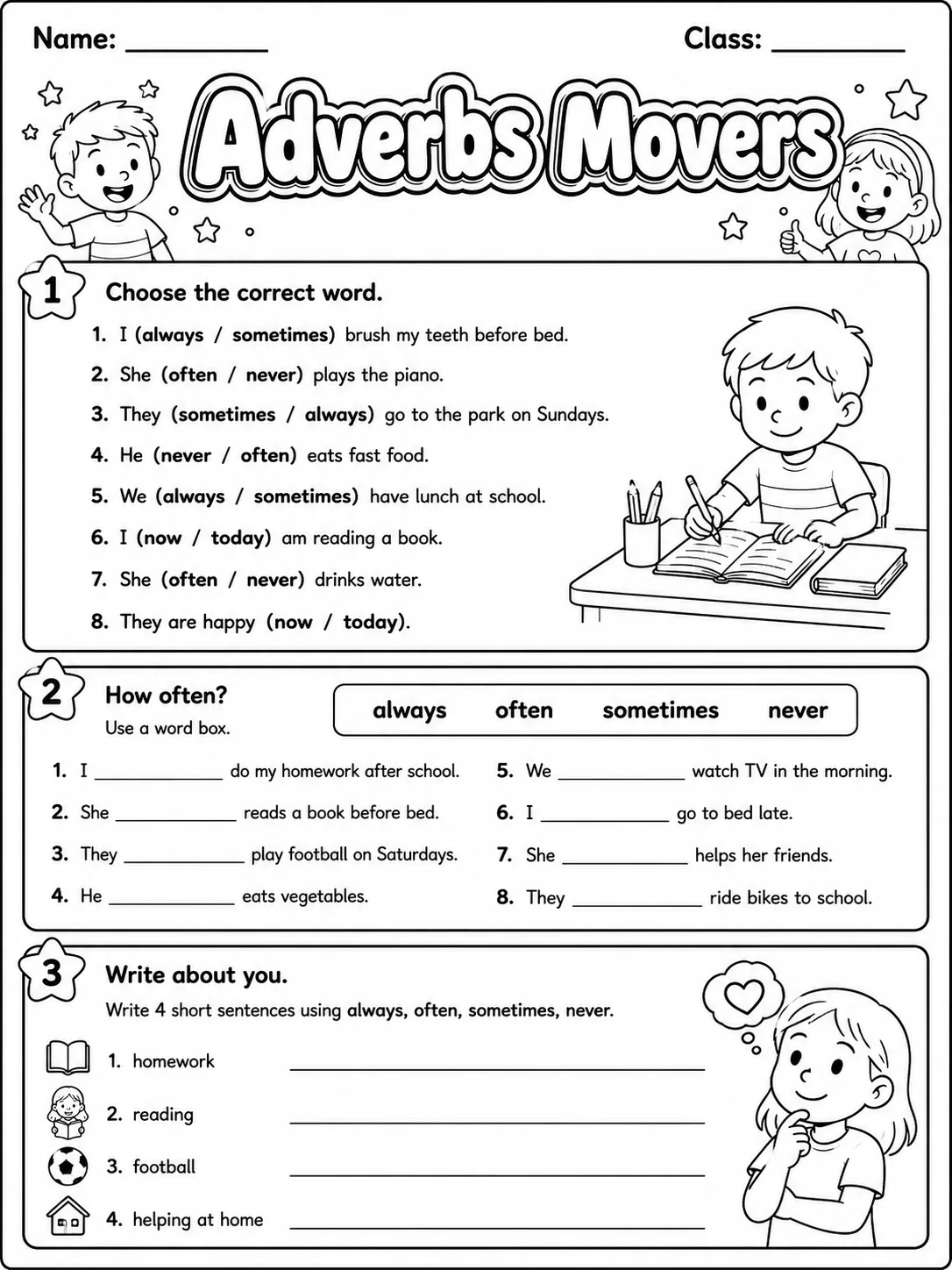 Adverbs Movers Vocabulary Worksheet Pack page 3 printable worksheet preview