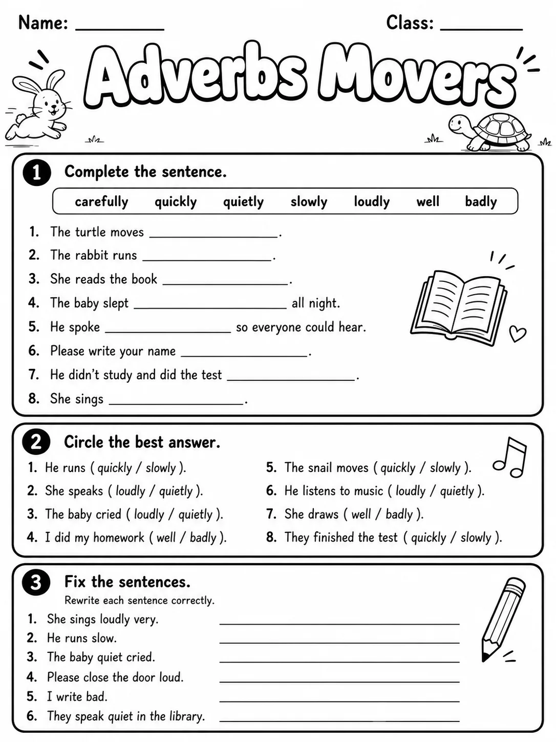 Adverbs Movers Vocabulary Worksheet Pack page 4 printable worksheet preview