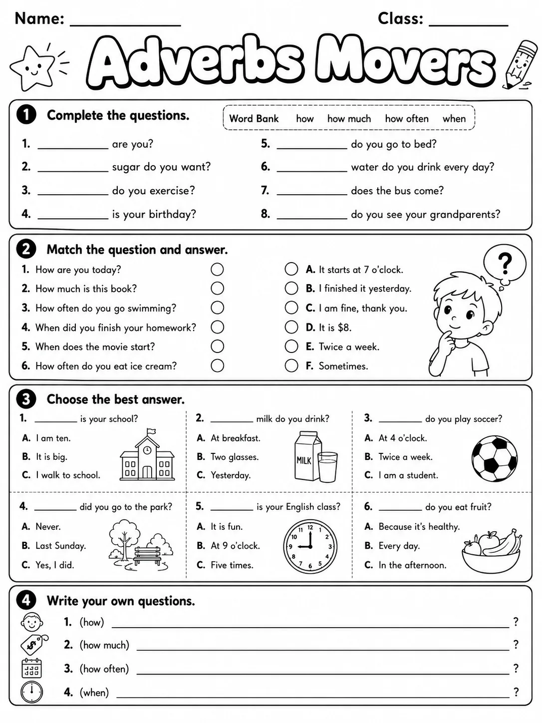 Adverbs Movers Vocabulary Worksheet Pack page 7 printable worksheet preview