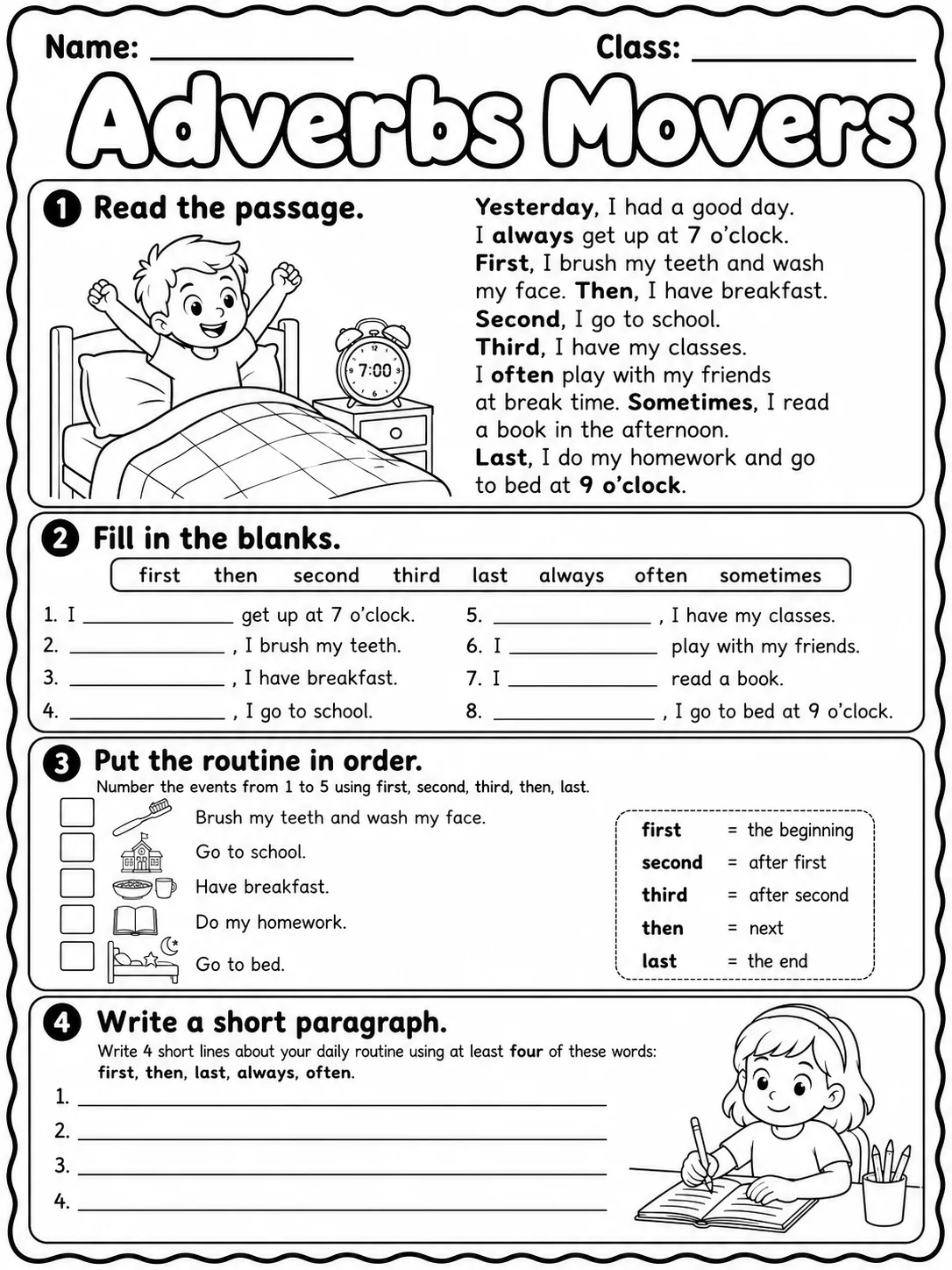 Adverbs Movers Vocabulary Worksheet Pack page 8 printable worksheet preview