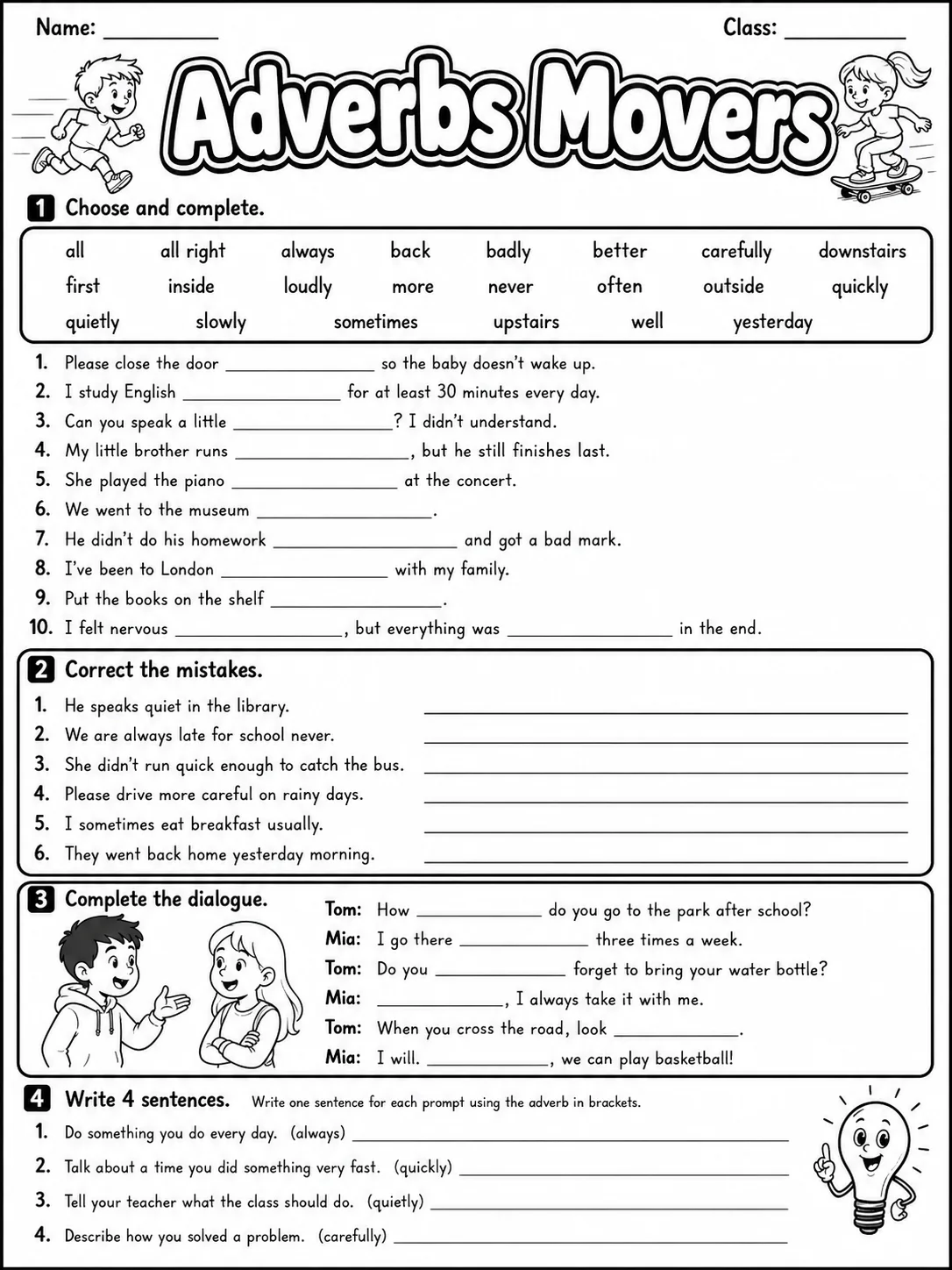 Adverbs Movers Vocabulary Worksheet Pack page 9 printable worksheet preview