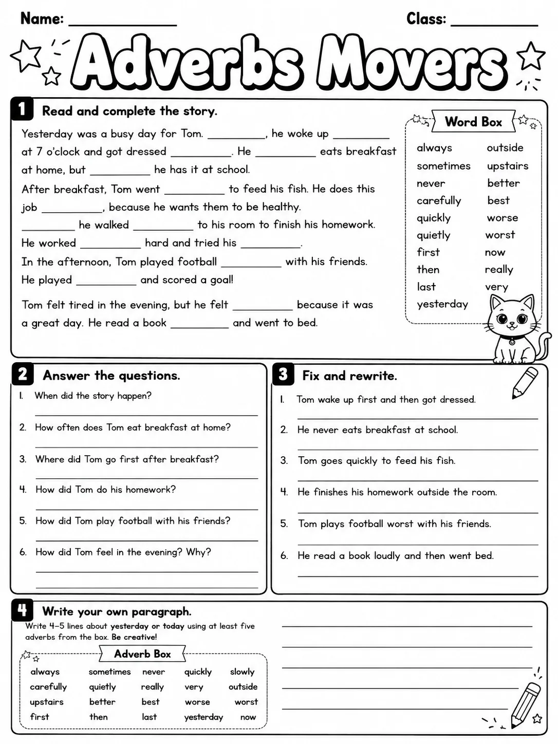 Adverbs Movers Vocabulary Worksheet Pack page 10 printable worksheet preview