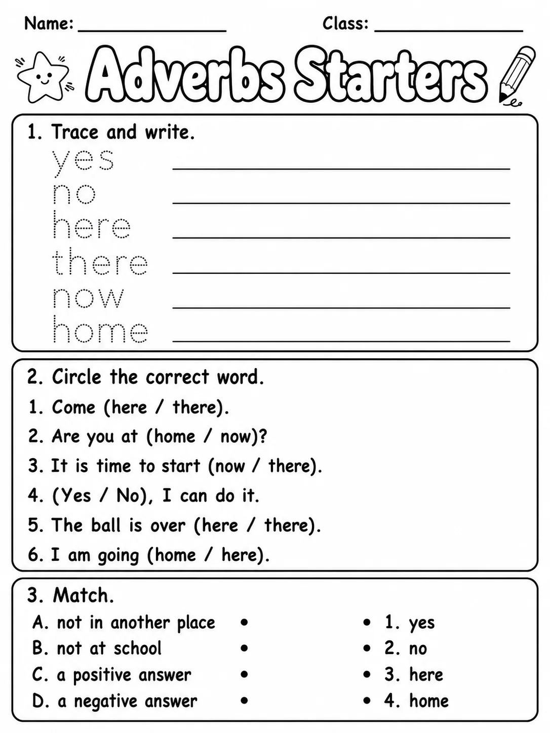 Adverbs Starters Vocabulary Worksheet Pack printable Starters English worksheet bundle preview from KiwiBee