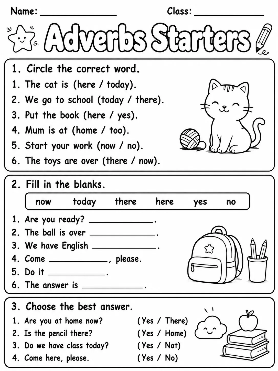 Adverbs Starters Vocabulary Worksheet Pack page 2 printable worksheet preview