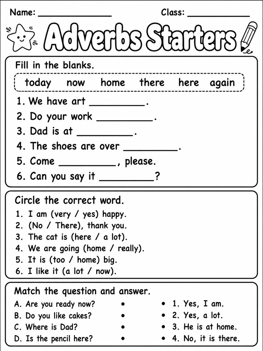Adverbs Starters Vocabulary Worksheet Pack page 5 printable worksheet preview