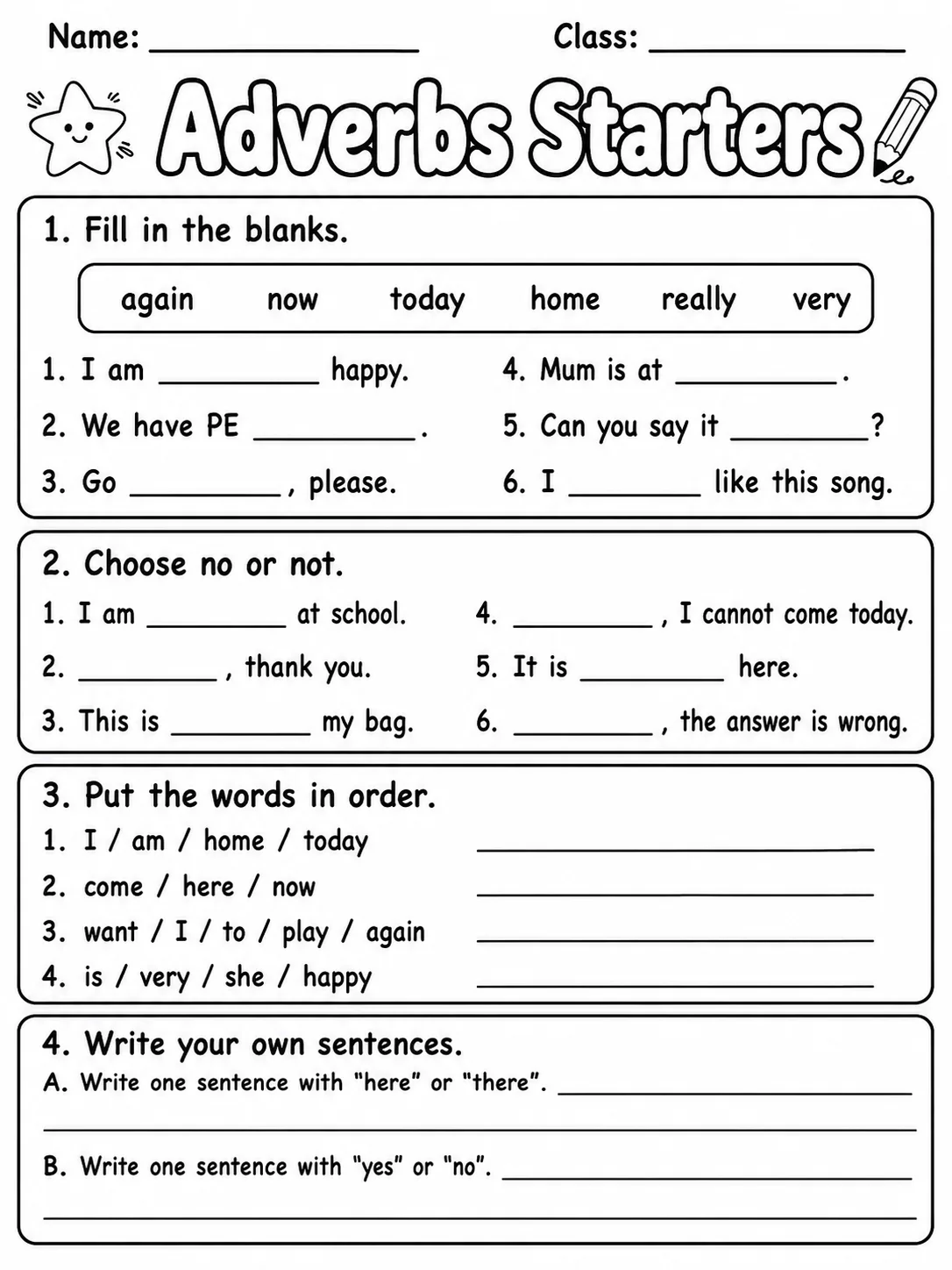 Adverbs Starters Vocabulary Worksheet Pack page 6 printable worksheet preview