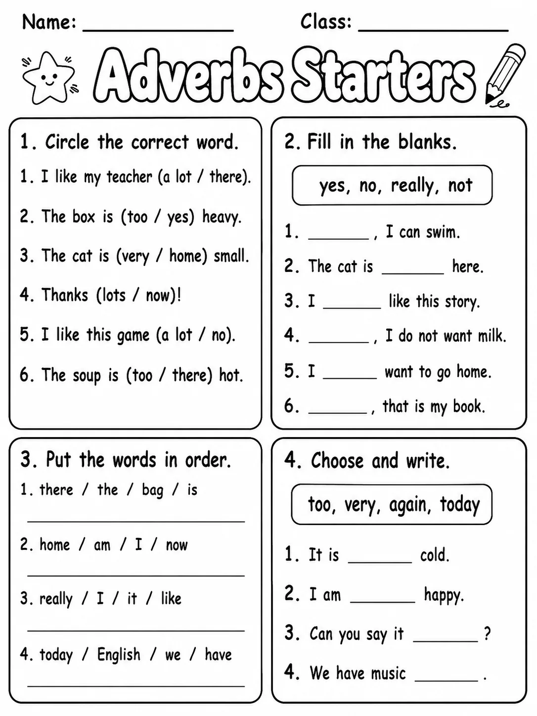 Adverbs Starters Vocabulary Worksheet Pack page 7 printable worksheet preview