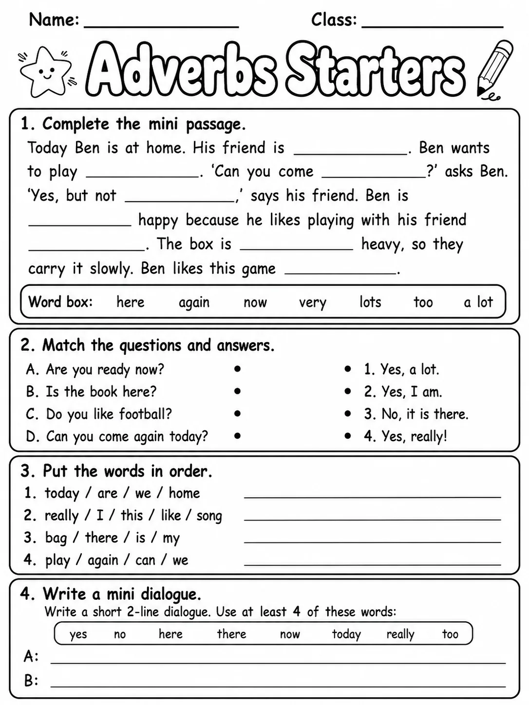 Adverbs Starters Vocabulary Worksheet Pack page 10 printable worksheet preview