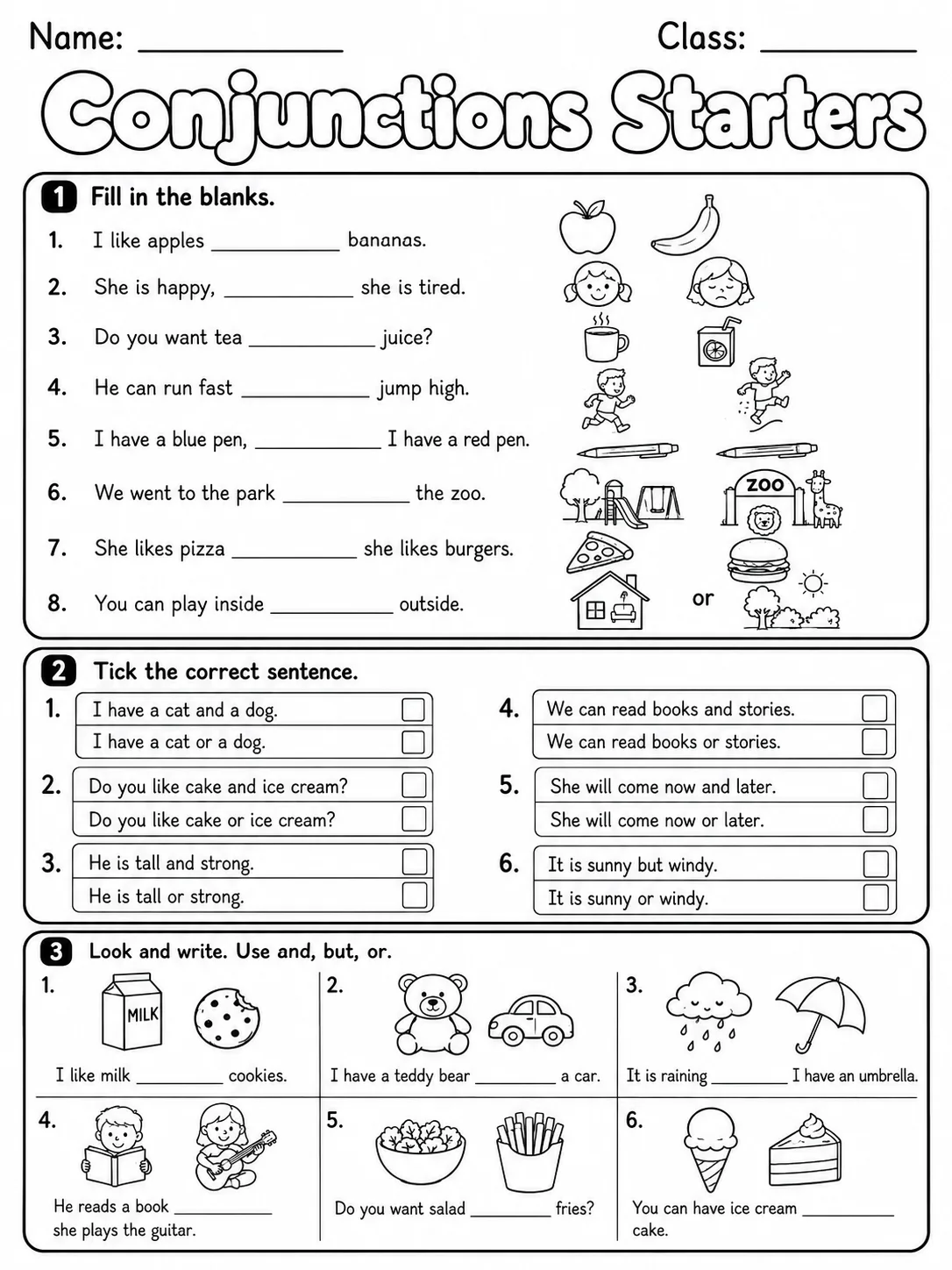 Conjunctions Starters Vocabulary Worksheet Pack page 4 printable worksheet preview