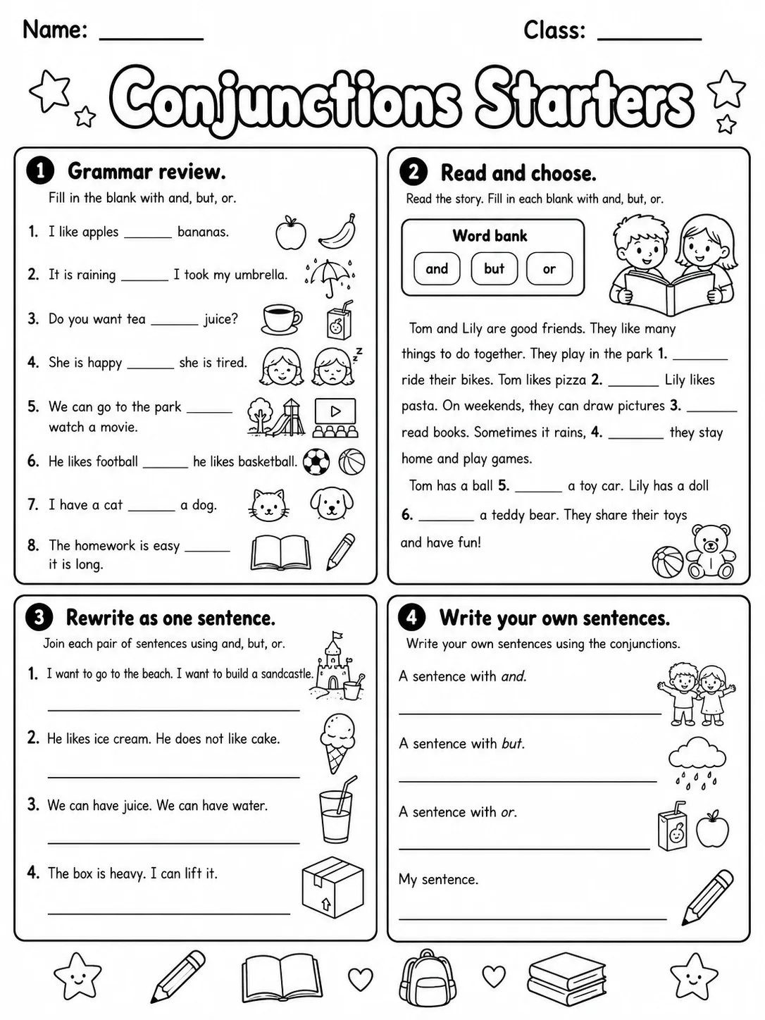 Conjunctions Starters Vocabulary Worksheet Pack page 10 printable worksheet preview
