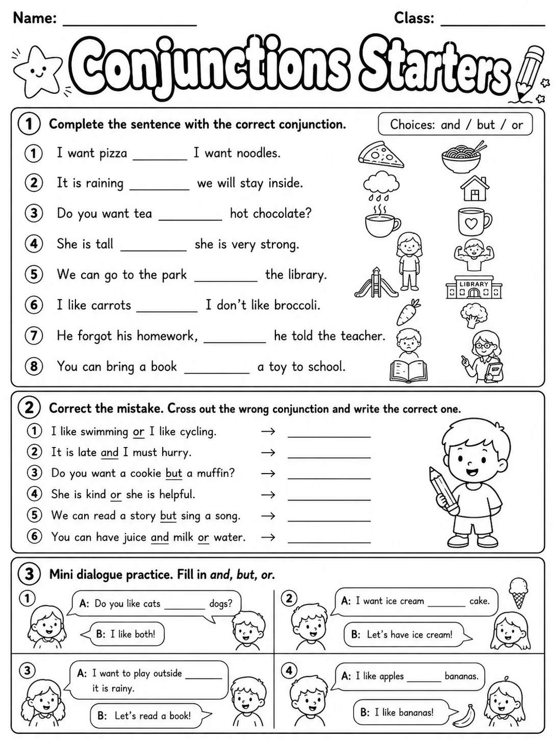 Conjunctions Starters Vocabulary Worksheet Pack - Set 2 page 5 printable worksheet preview