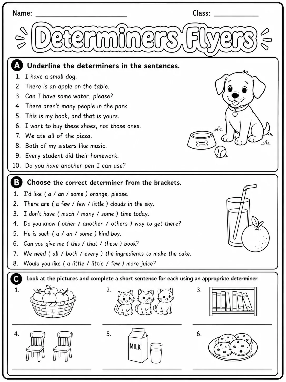 Determiners Flyers Vocabulary Worksheet Pack page 4 printable worksheet preview