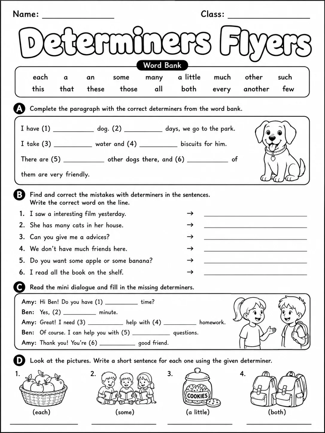 Determiners Flyers Vocabulary Worksheet Pack page 5 printable worksheet preview