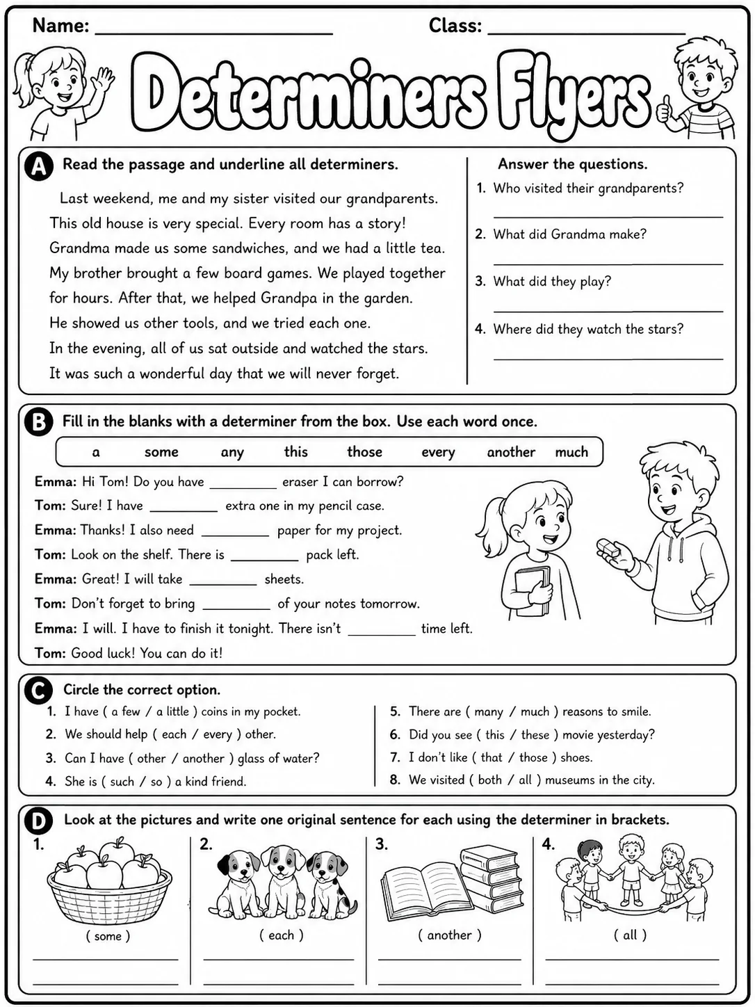 Determiners Flyers Vocabulary Worksheet Pack page 8 printable worksheet preview