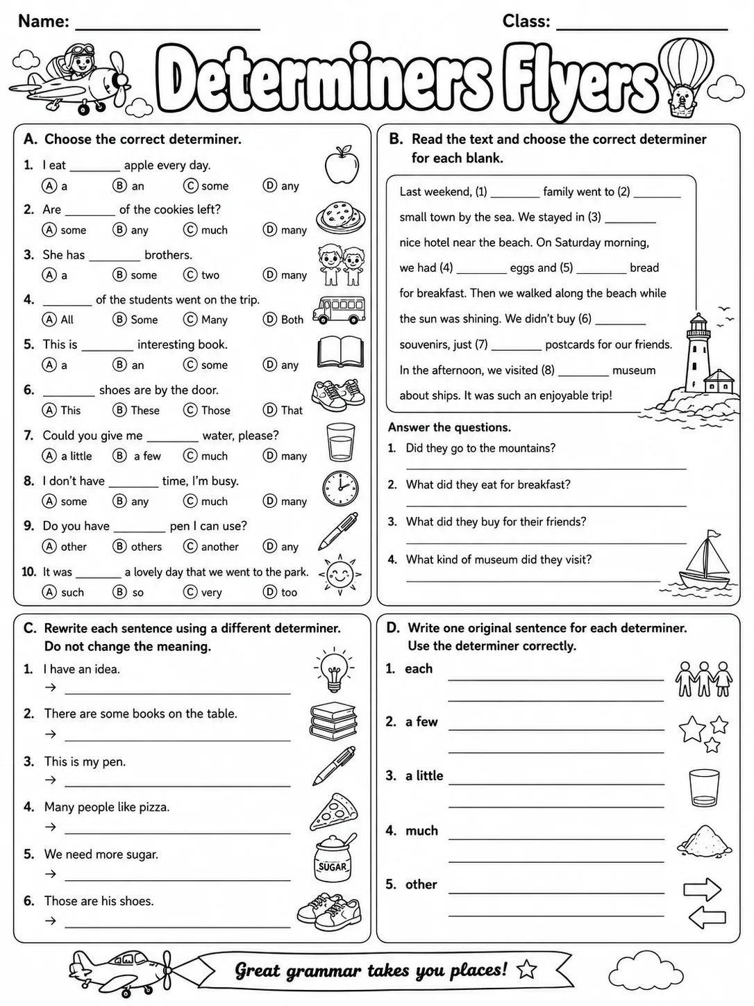 Determiners Flyers Vocabulary Worksheet Pack page 10 printable worksheet preview
