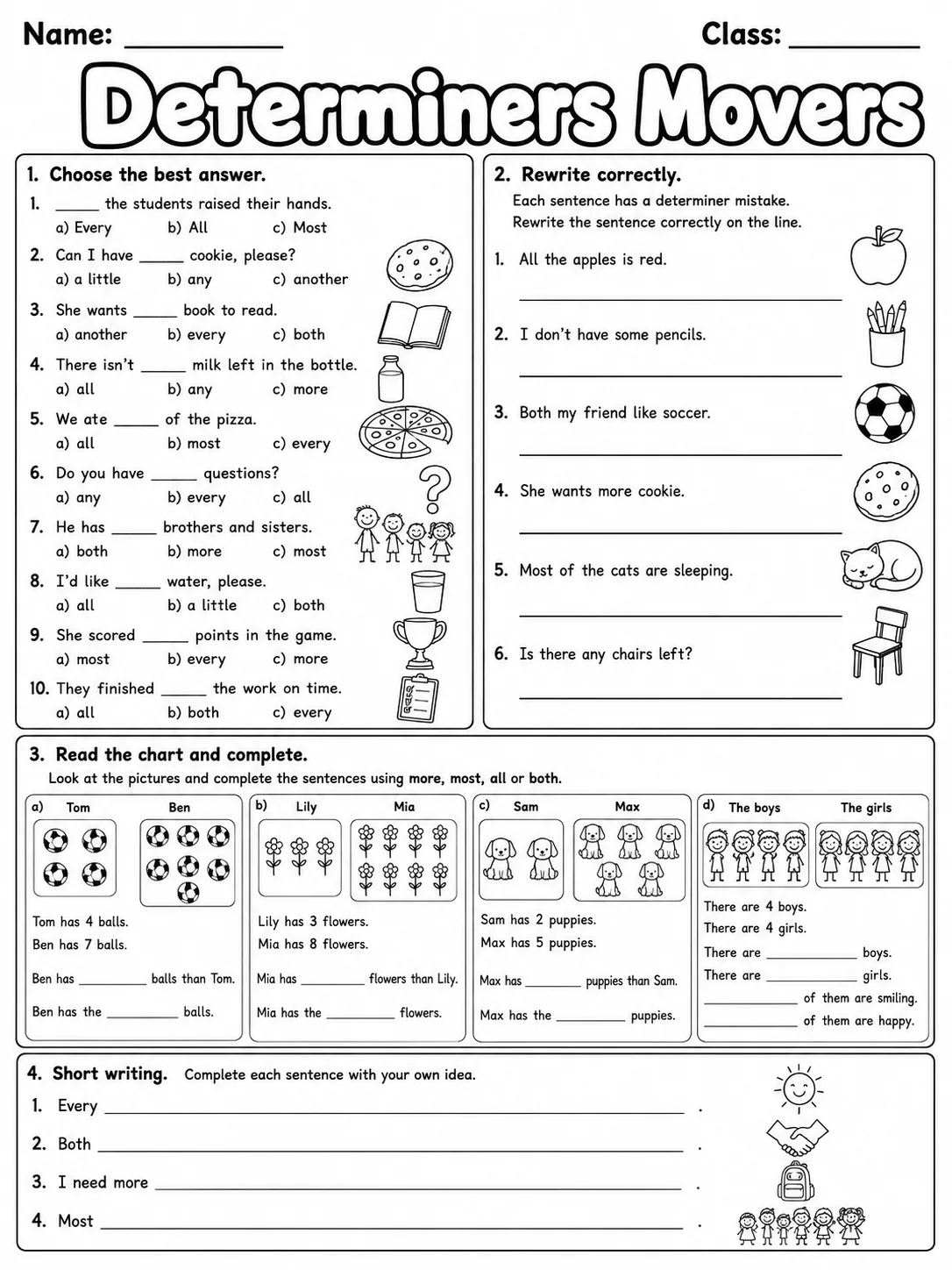 Determiners Movers Vocabulary Worksheet Pack page 7 printable worksheet preview
