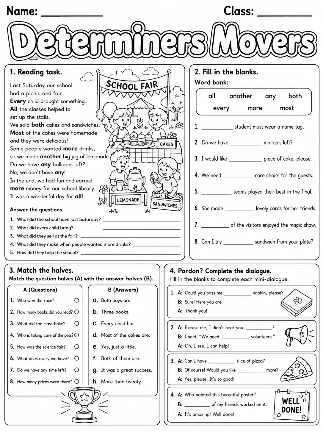Determiners Movers Vocabulary Worksheet Pack page 8 printable worksheet preview