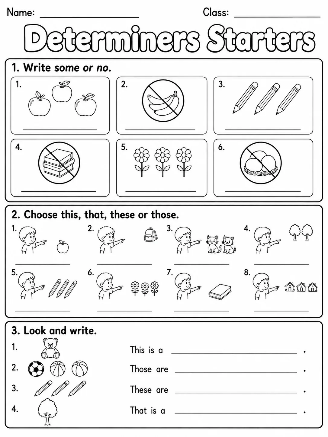 Determiners Starters Vocabulary Worksheet Pack page 4 printable worksheet preview