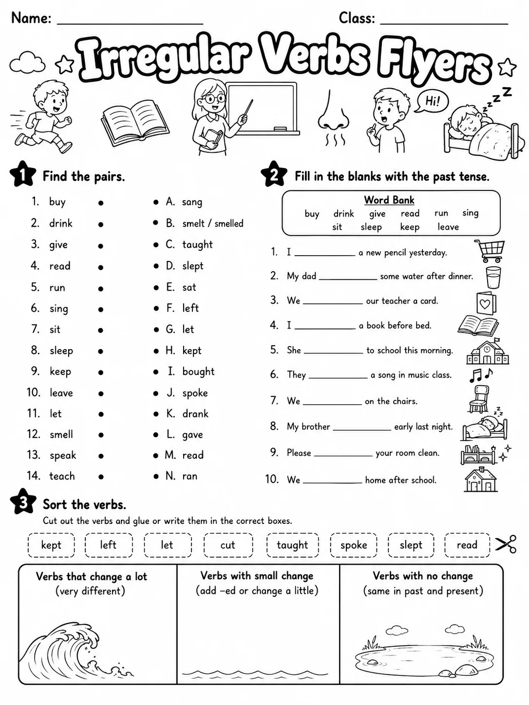 Irregular Verbs Flyers Vocabulary Worksheet Pack page 2 printable worksheet preview