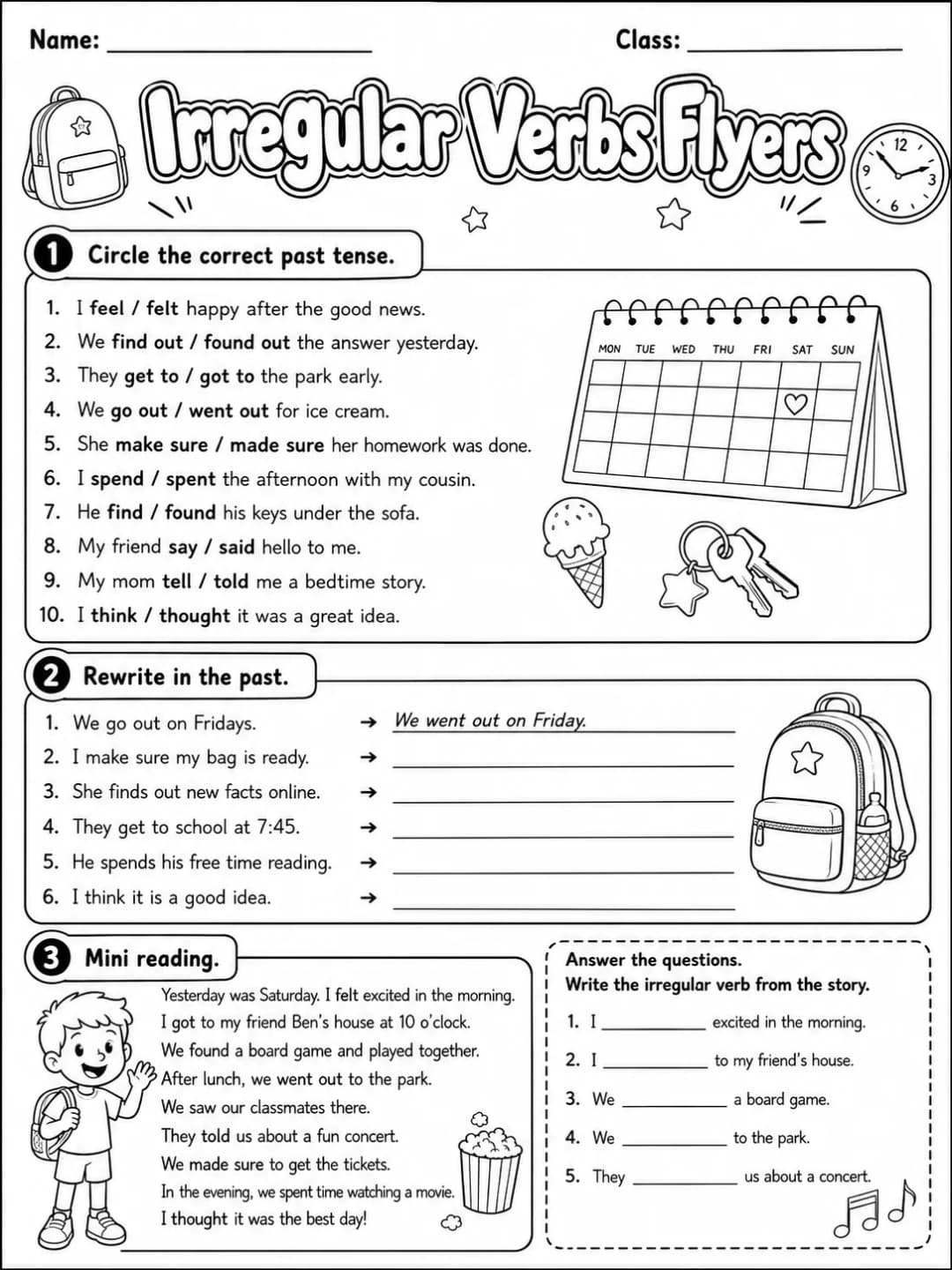 Irregular Verbs Flyers Vocabulary Worksheet Pack page 3 printable worksheet preview