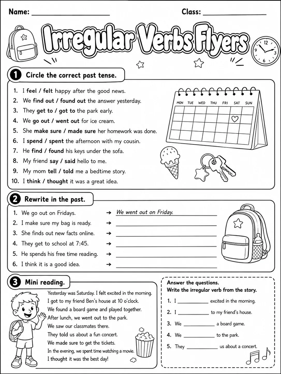 Irregular Verbs Flyers Vocabulary Worksheet Pack page 3 printable worksheet preview