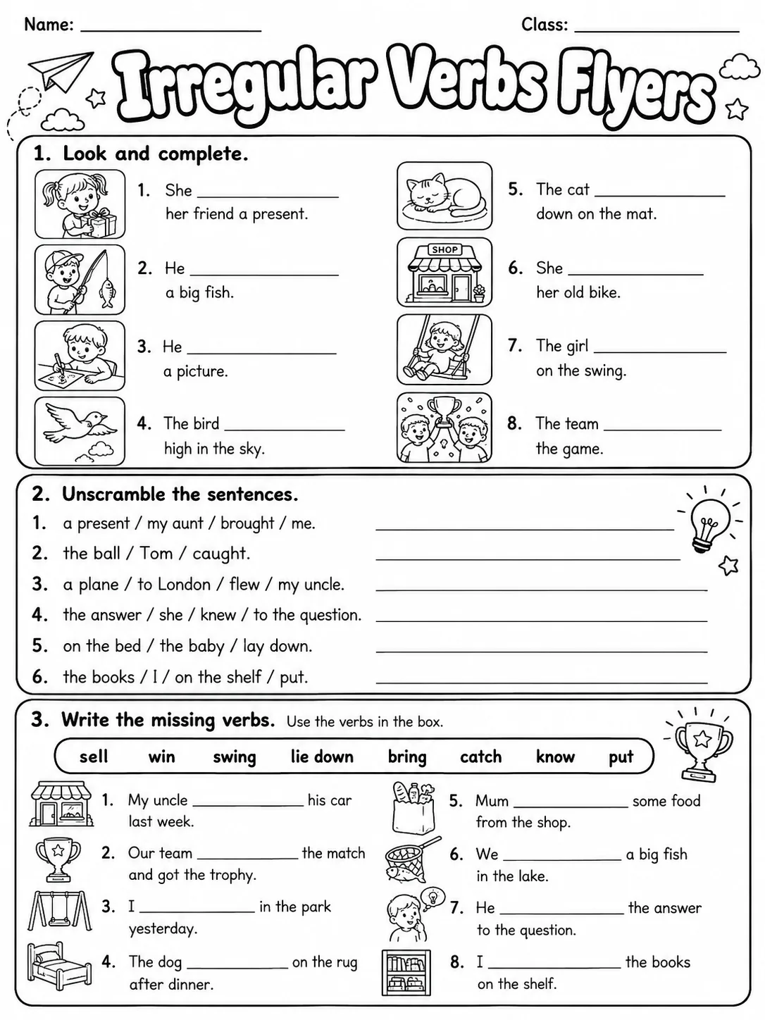 Irregular Verbs Flyers Vocabulary Worksheet Pack page 4 printable worksheet preview