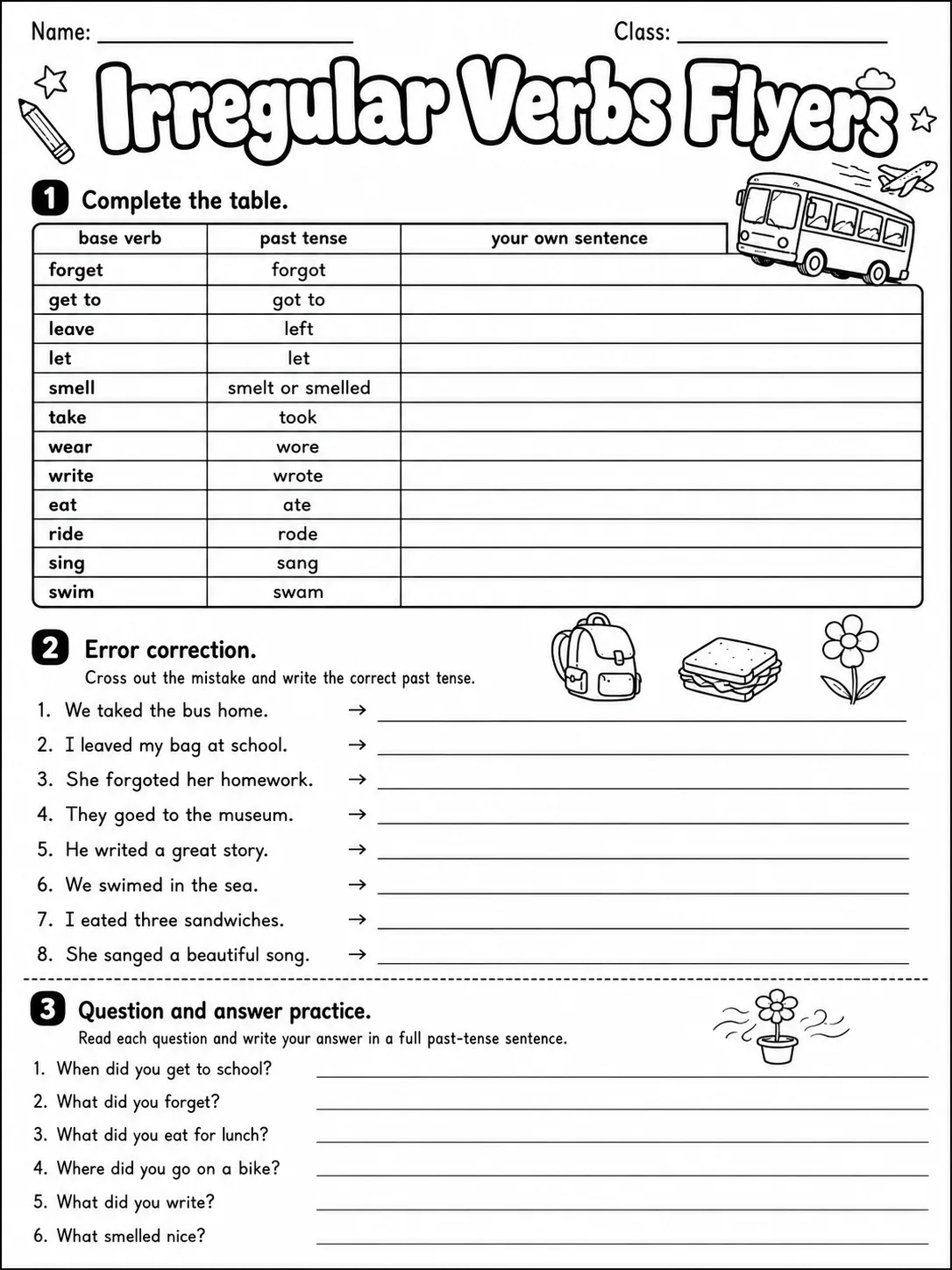 Irregular Verbs Flyers Vocabulary Worksheet Pack page 5 printable worksheet preview