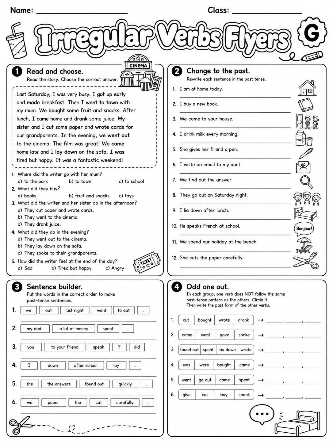 Irregular Verbs Flyers Vocabulary Worksheet Pack page 7 printable worksheet preview