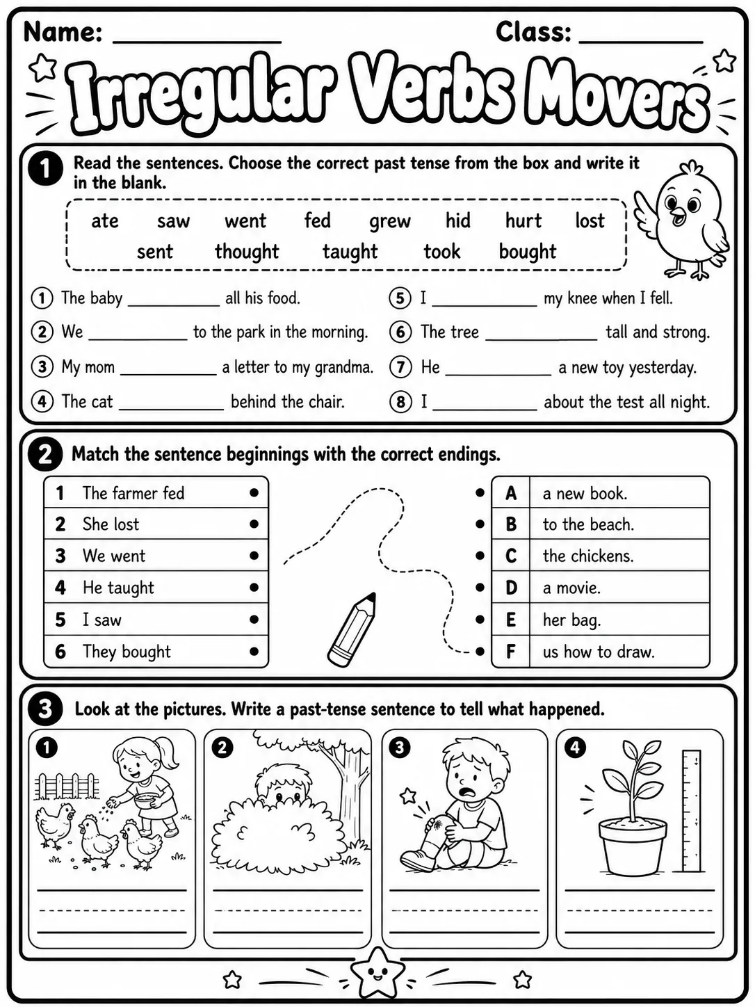 Irregular Verbs Movers Vocabulary Worksheet Pack page 3 printable worksheet preview