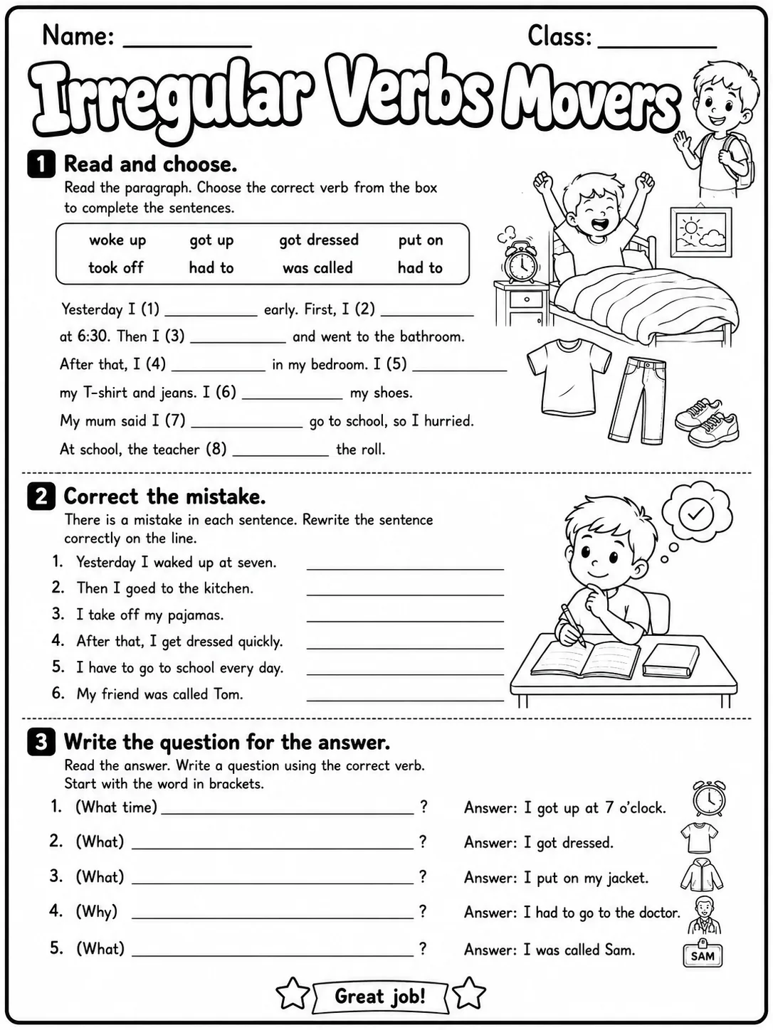 Irregular Verbs Movers Vocabulary Worksheet Pack page 4 printable worksheet preview