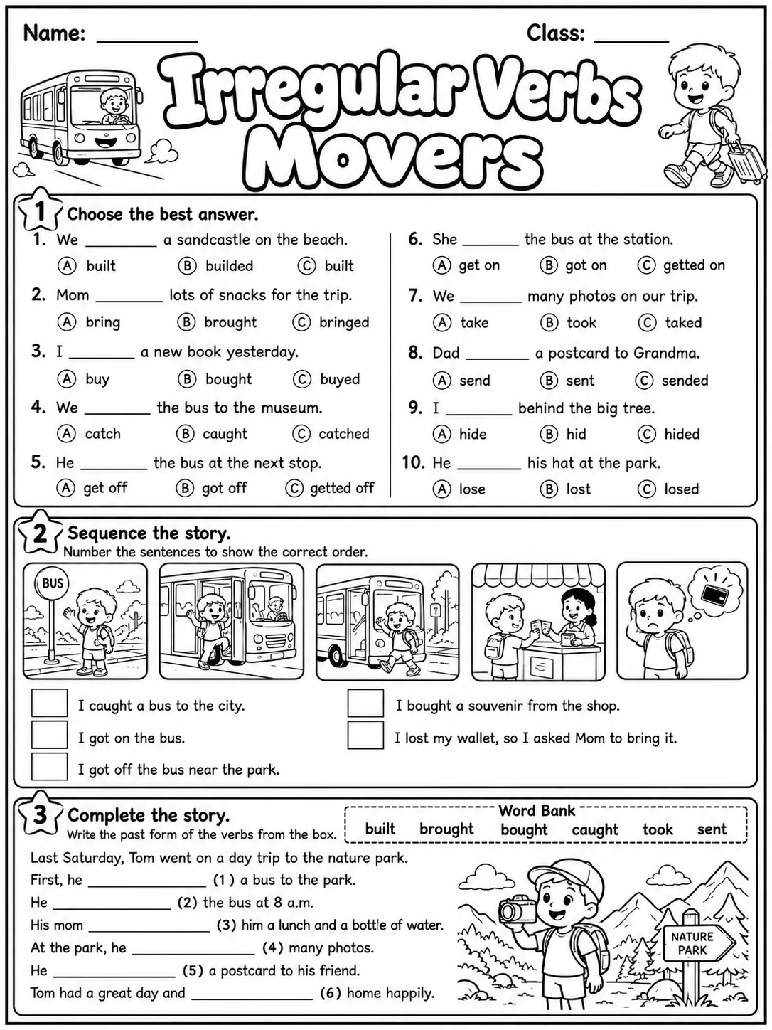 Irregular Verbs Movers Vocabulary Worksheet Pack page 5 printable worksheet preview