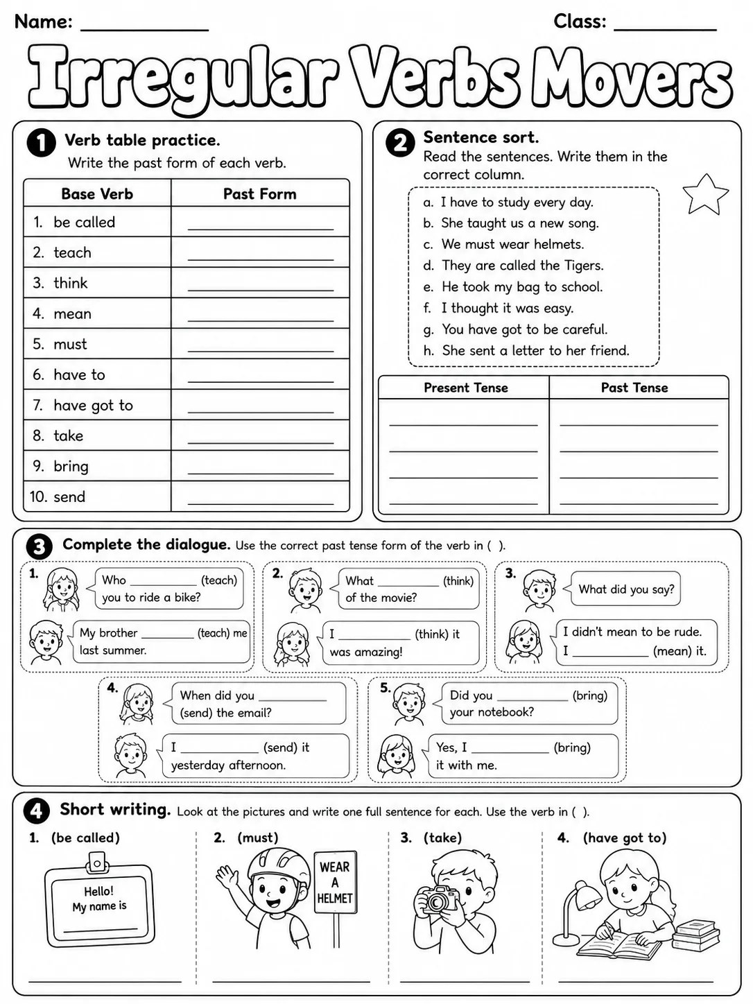 Irregular Verbs Movers Vocabulary Worksheet Pack page 6 printable worksheet preview